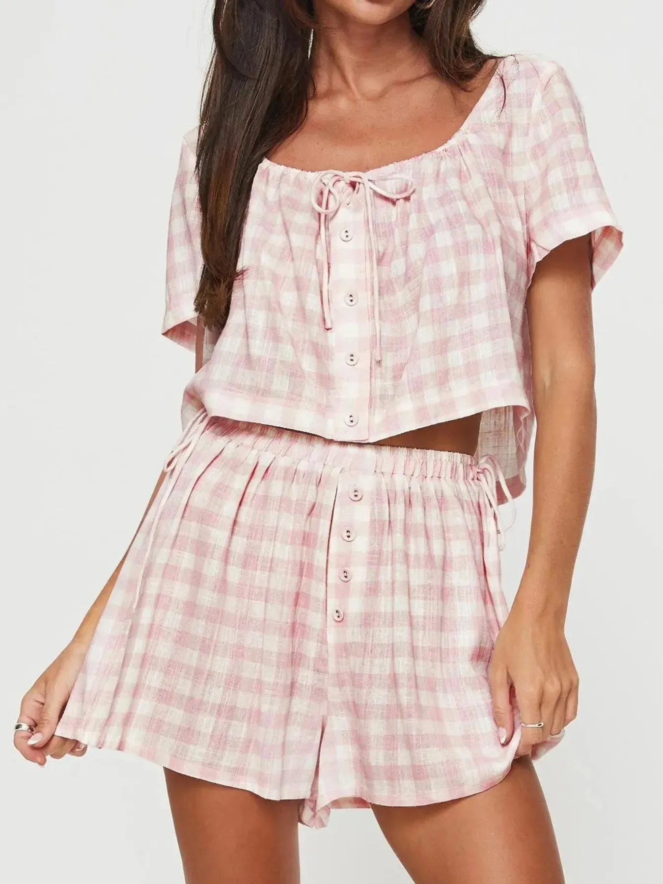 Gingham Check Top and Shorts Two-Piece Casual Set sold by Charming Charlie
