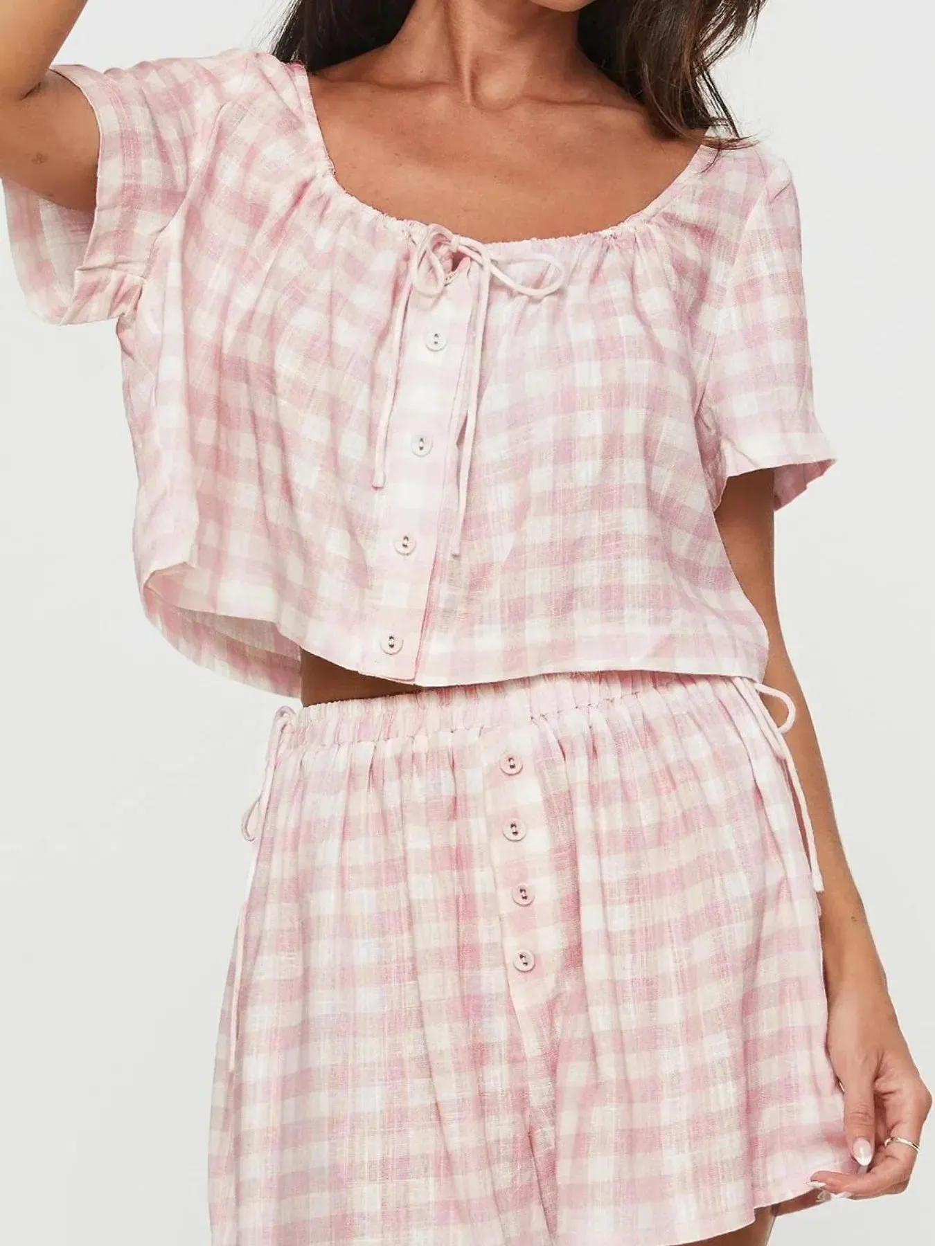 Gingham Check Top and Shorts Two-Piece Casual Set sold by Charming Charlie product image thumbnail 2