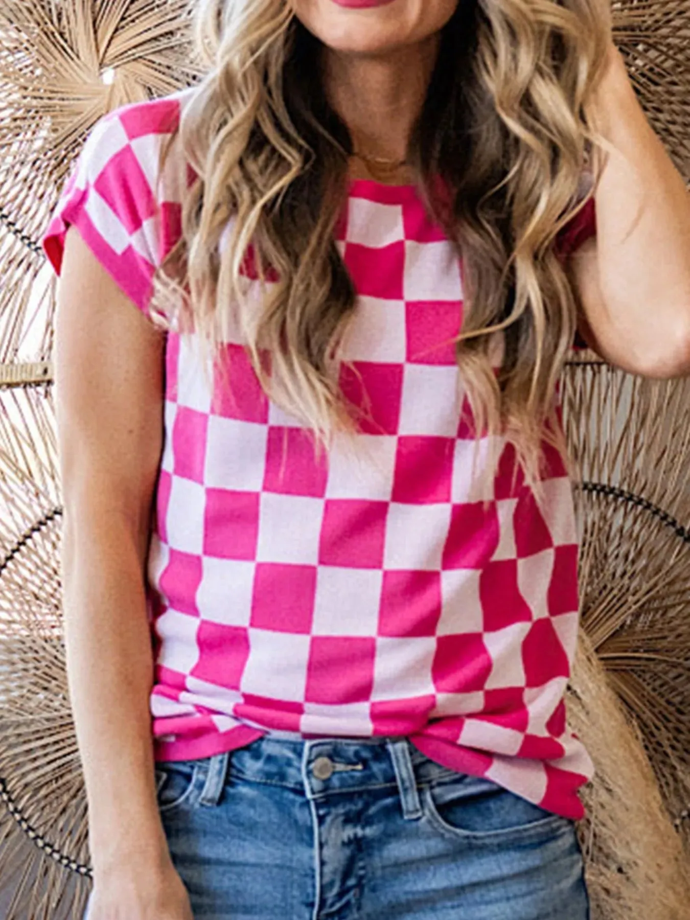 Checkered Cap Sleeve Casual Sweater Top sold by Charming Charlie product image thumbnail 2