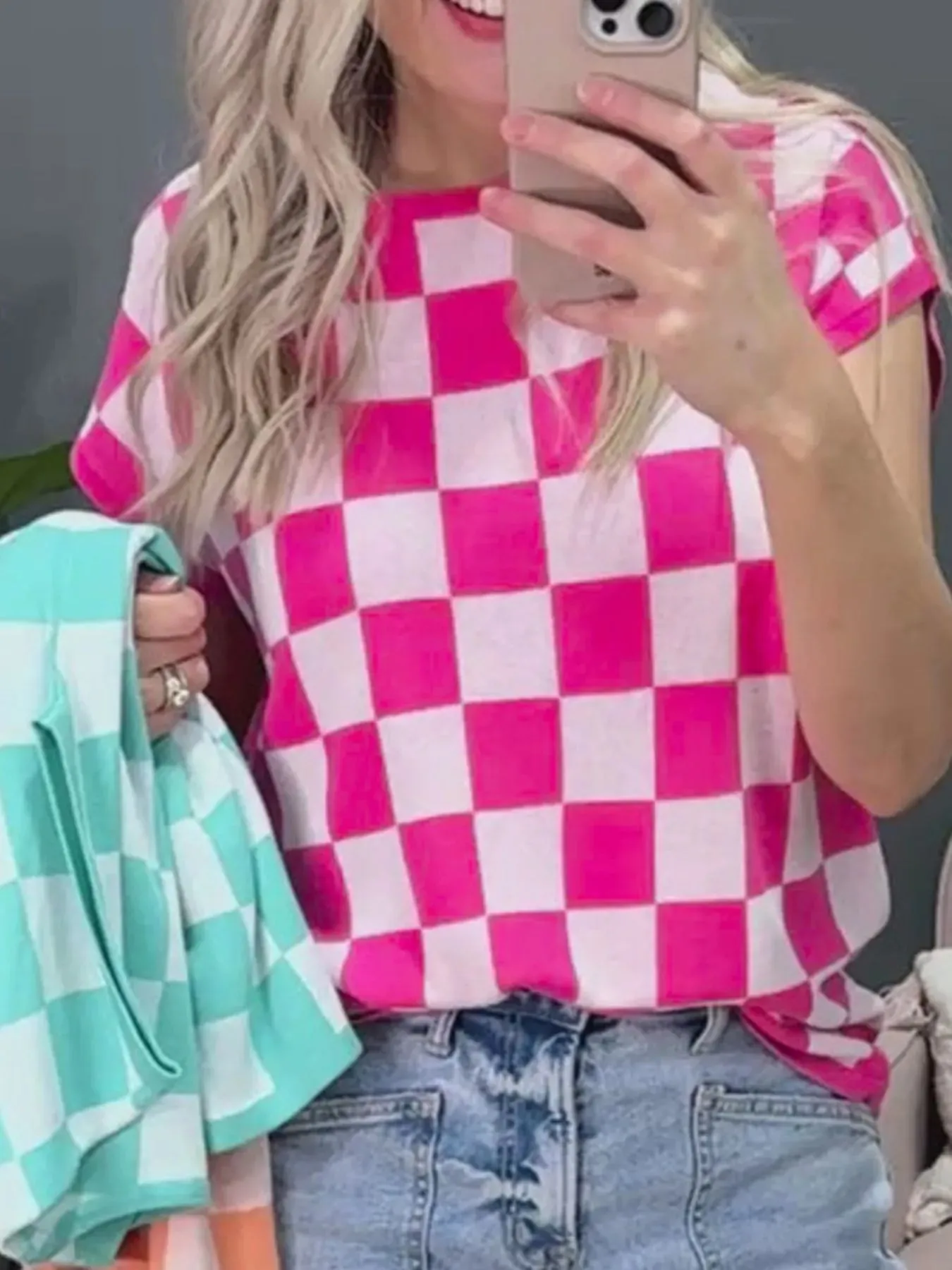 Checkered Cap Sleeve Casual Sweater Top sold by Charming Charlie product image thumbnail 4