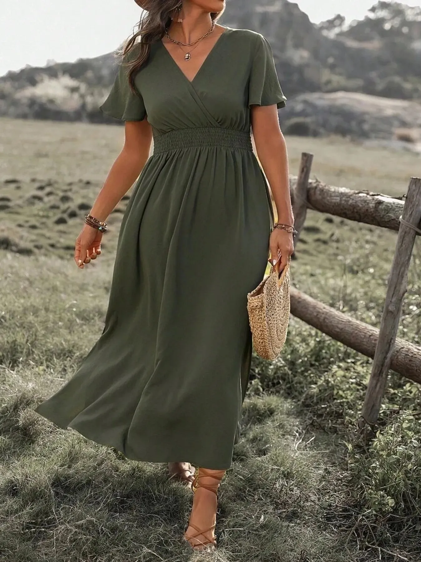 Full Size Side Slit Surplice Short Sleeve Dress Plus Size sold by Charming Charlie