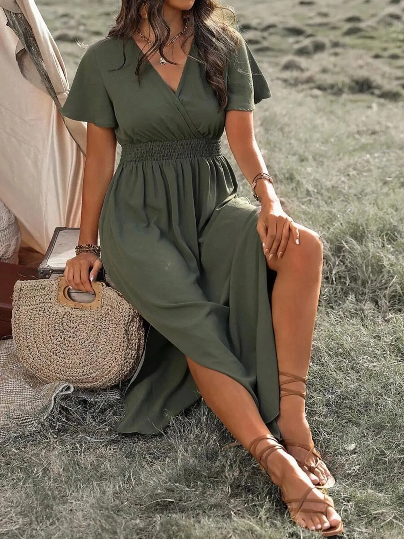Full Size Side Slit Surplice Short Sleeve Dress Plus Size sold by Charming Charlie product image thumbnail 4
