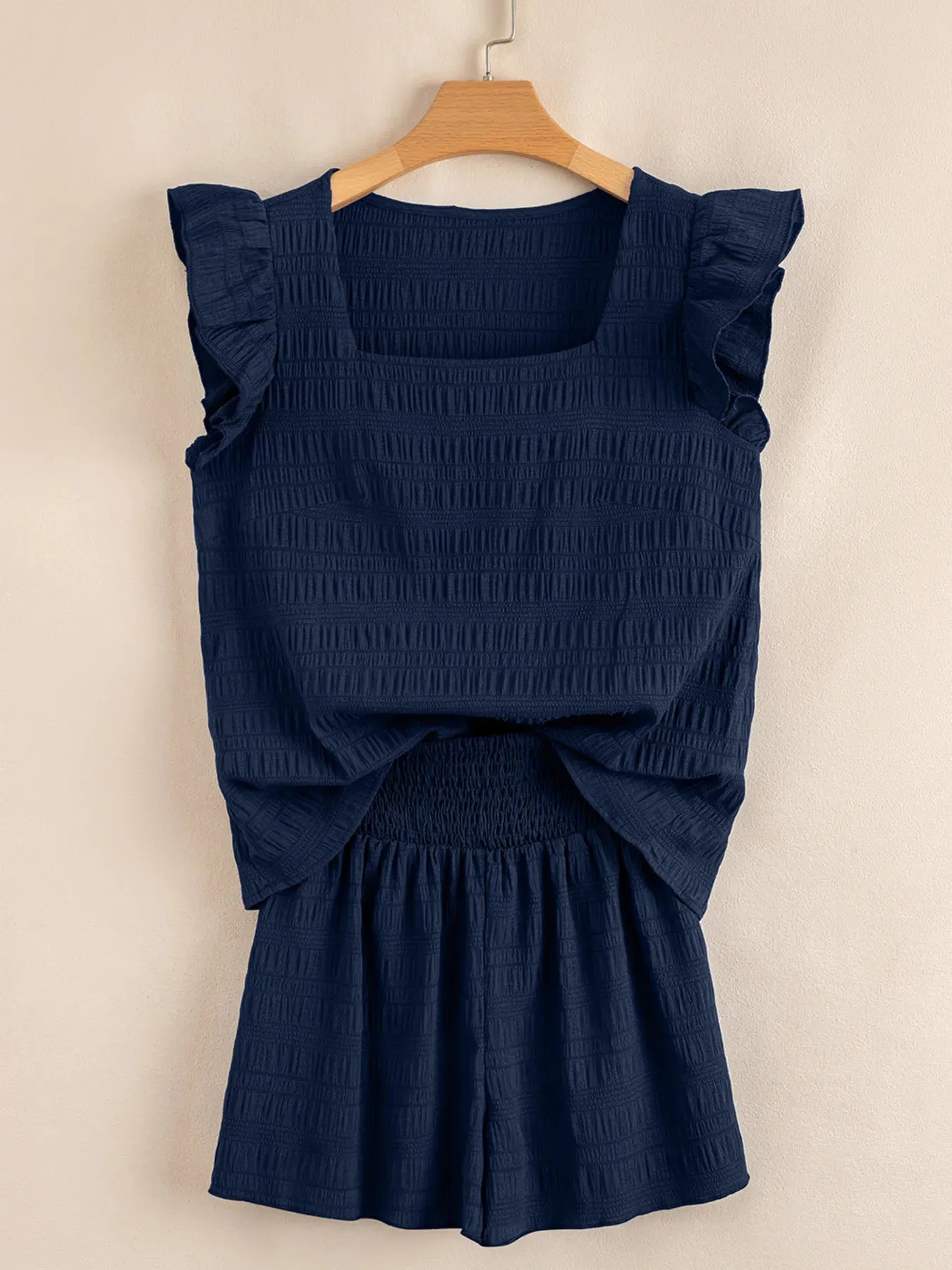 Textured Square Neck Top and Shirred High Waist Shorts Set sold by Charming Charlie product image thumbnail 2