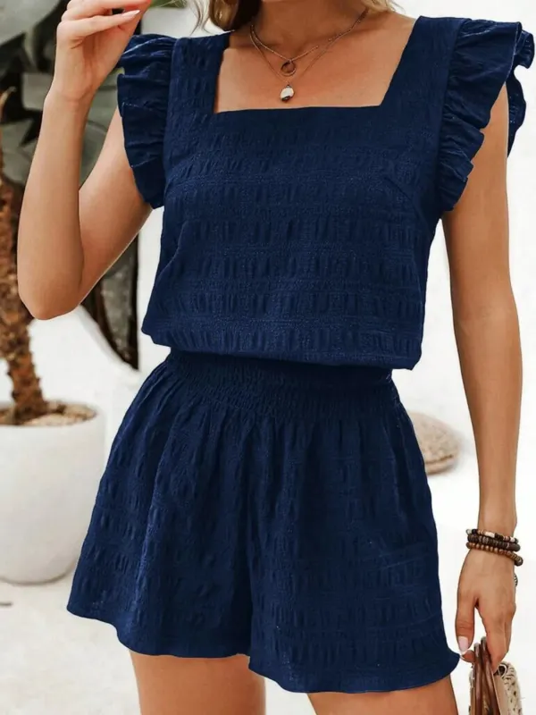 Textured Square Neck Top and Shirred High Waist Shorts Set sold by Charming Charlie