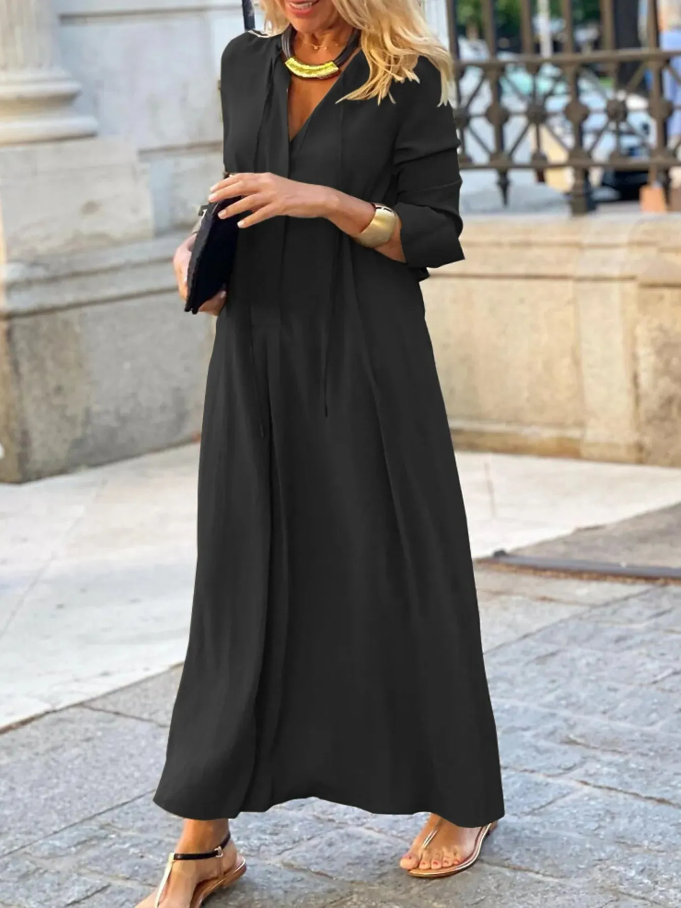 Full Size Solid Color Maxi Shirt Dress Plus Size sold by Charming Charlie product image thumbnail 4