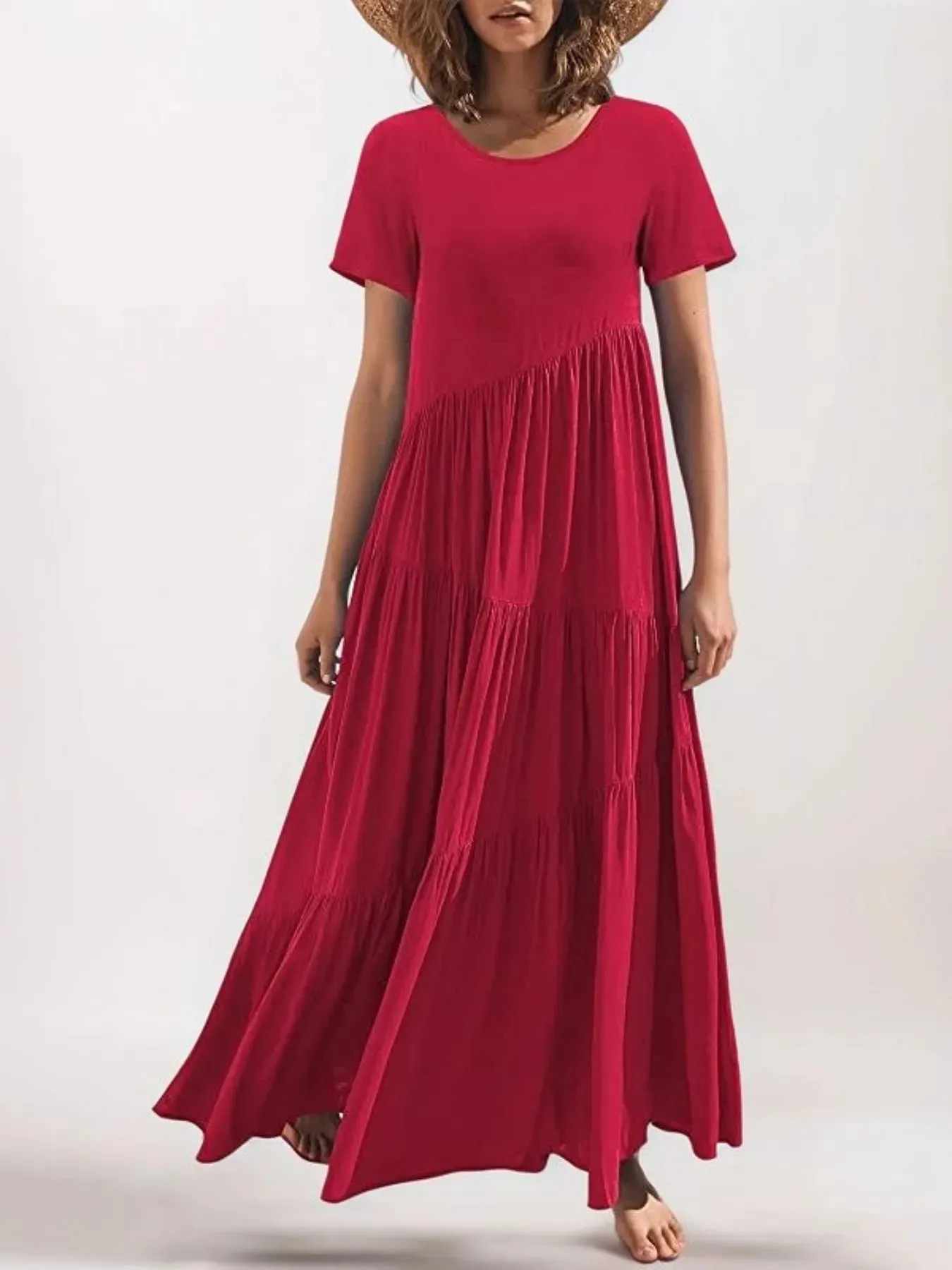 Round Neck Tiered Ruffle Maxi Dress sold by Charming Charlie