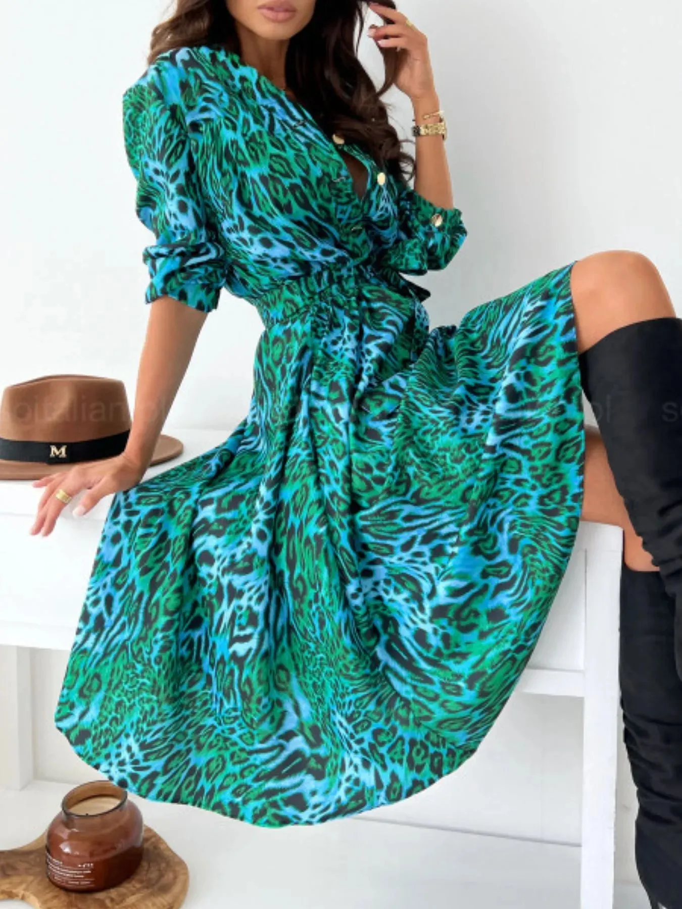 Printed Tie Waist Midi Dress sold by Charming Charlie product image thumbnail 5