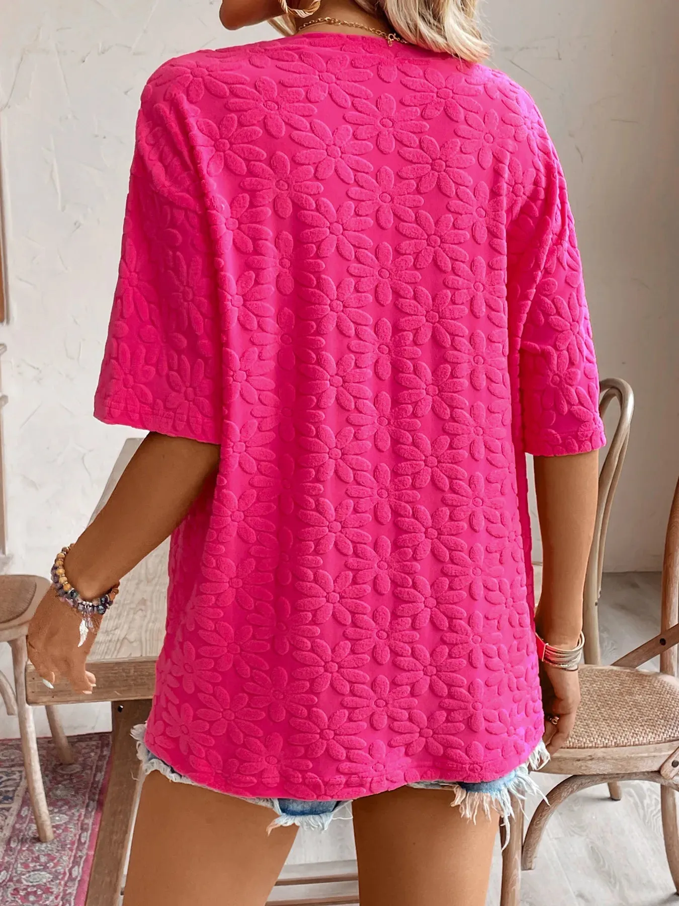 Textured Round Neck Oversized T-Shirt sold by Charming Charlie product image thumbnail 2