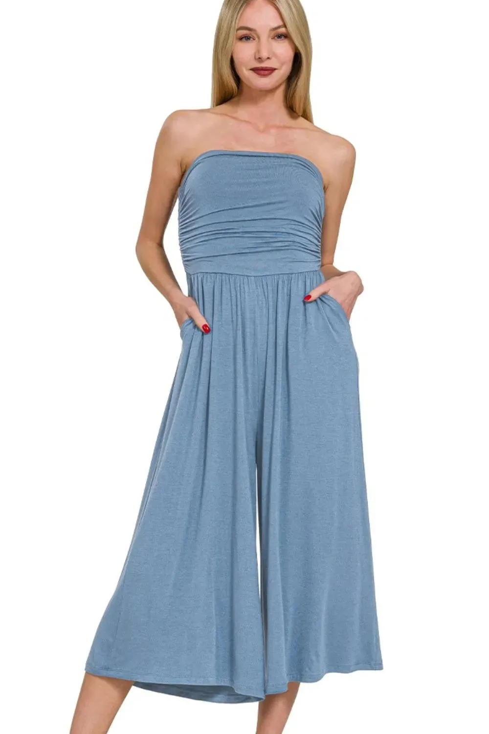 Zenana Double Layered Strapless Tube Top Jumpsuit sold by Charming Charlie