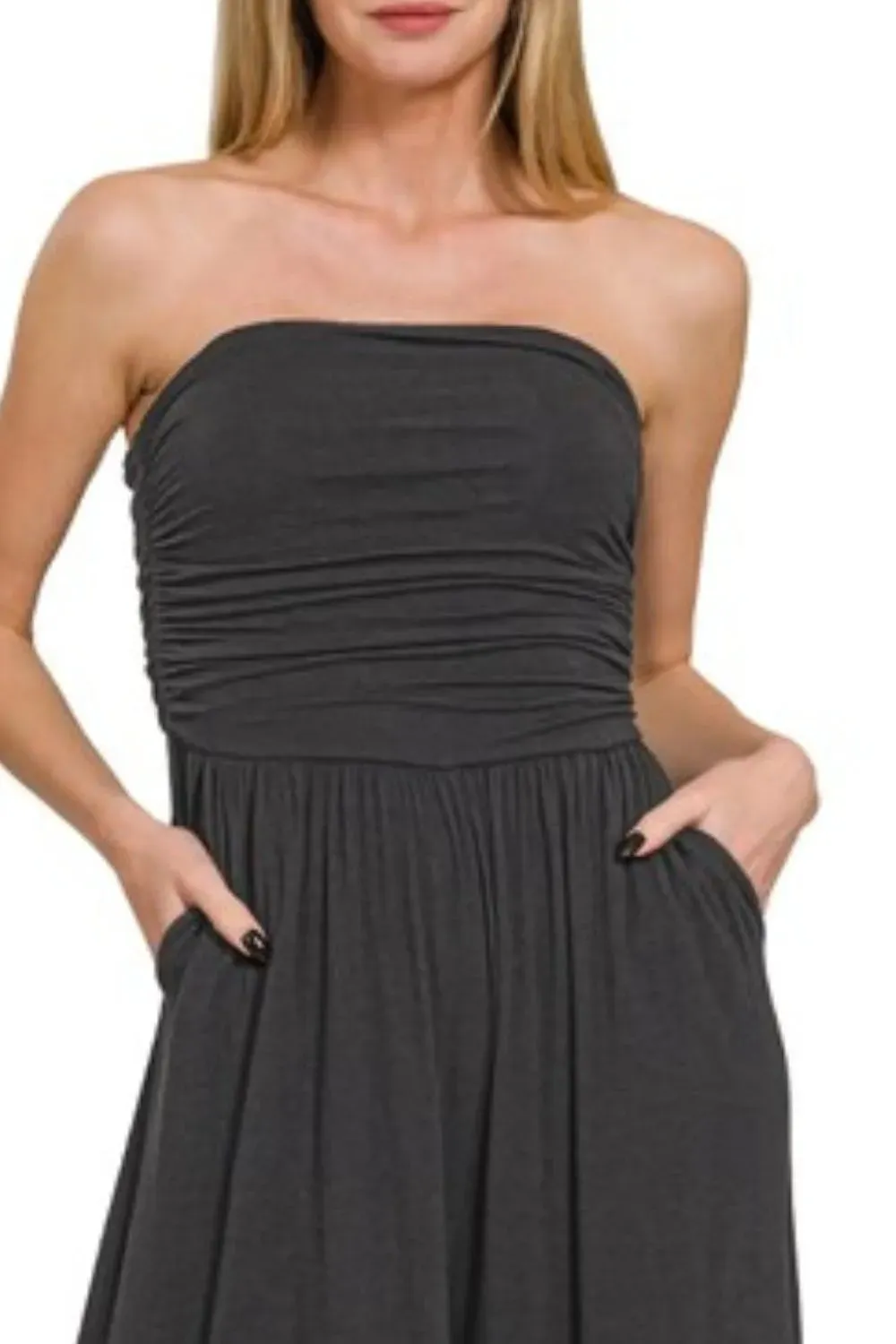 Zenana Double Layered Strapless Tube Top Jumpsuit sold by Charming Charlie product image thumbnail 2