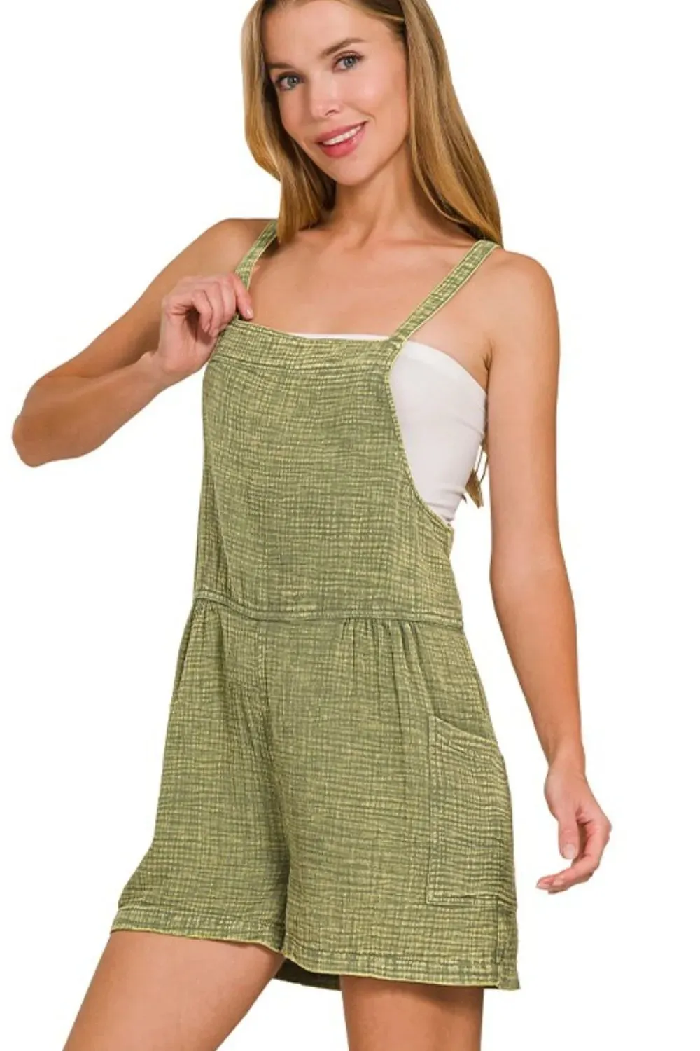 Zenana Washed Double Gauze Tie Back Rompers sold by Charming Charlie product image thumbnail 2