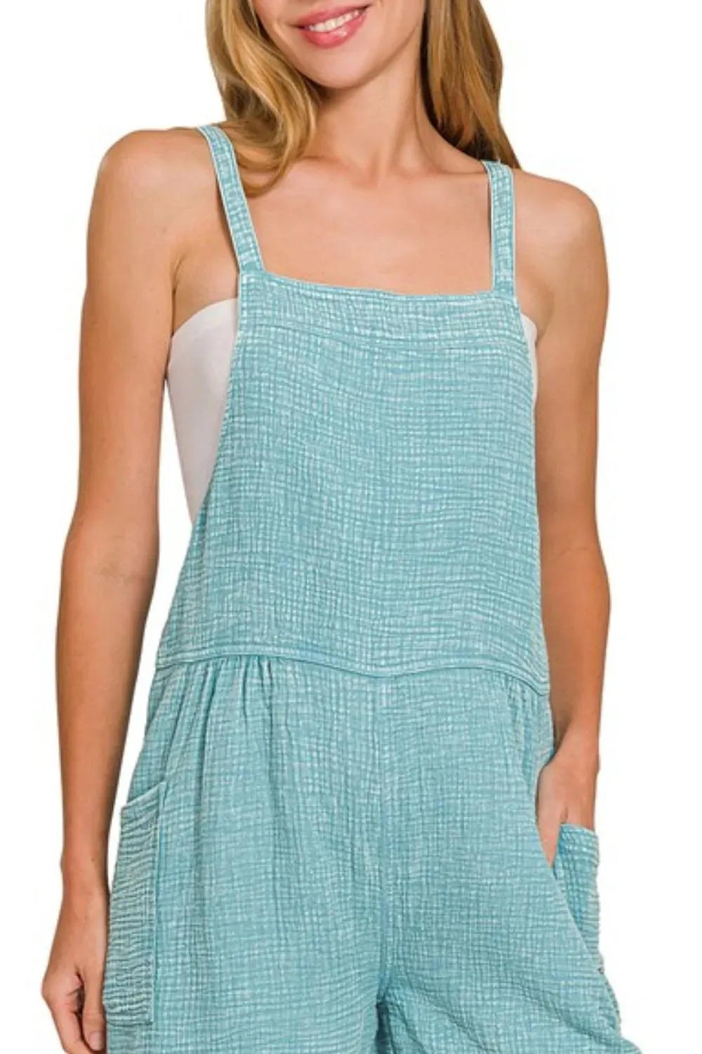 Zenana Washed Double Gauze Tie Back Rompers sold by Charming Charlie product image thumbnail 2
