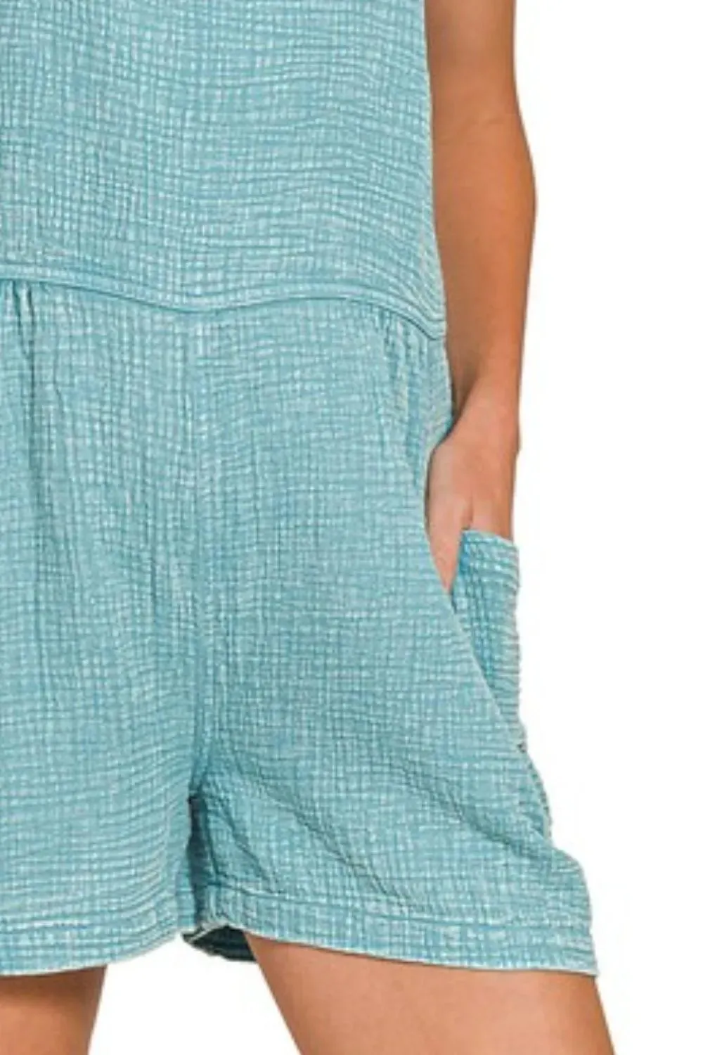 Zenana Washed Double Gauze Tie Back Rompers sold by Charming Charlie product image thumbnail 3