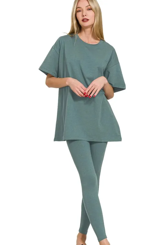 Zenana Cotton Round Neck Top & Legging Set sold by Charming Charlie