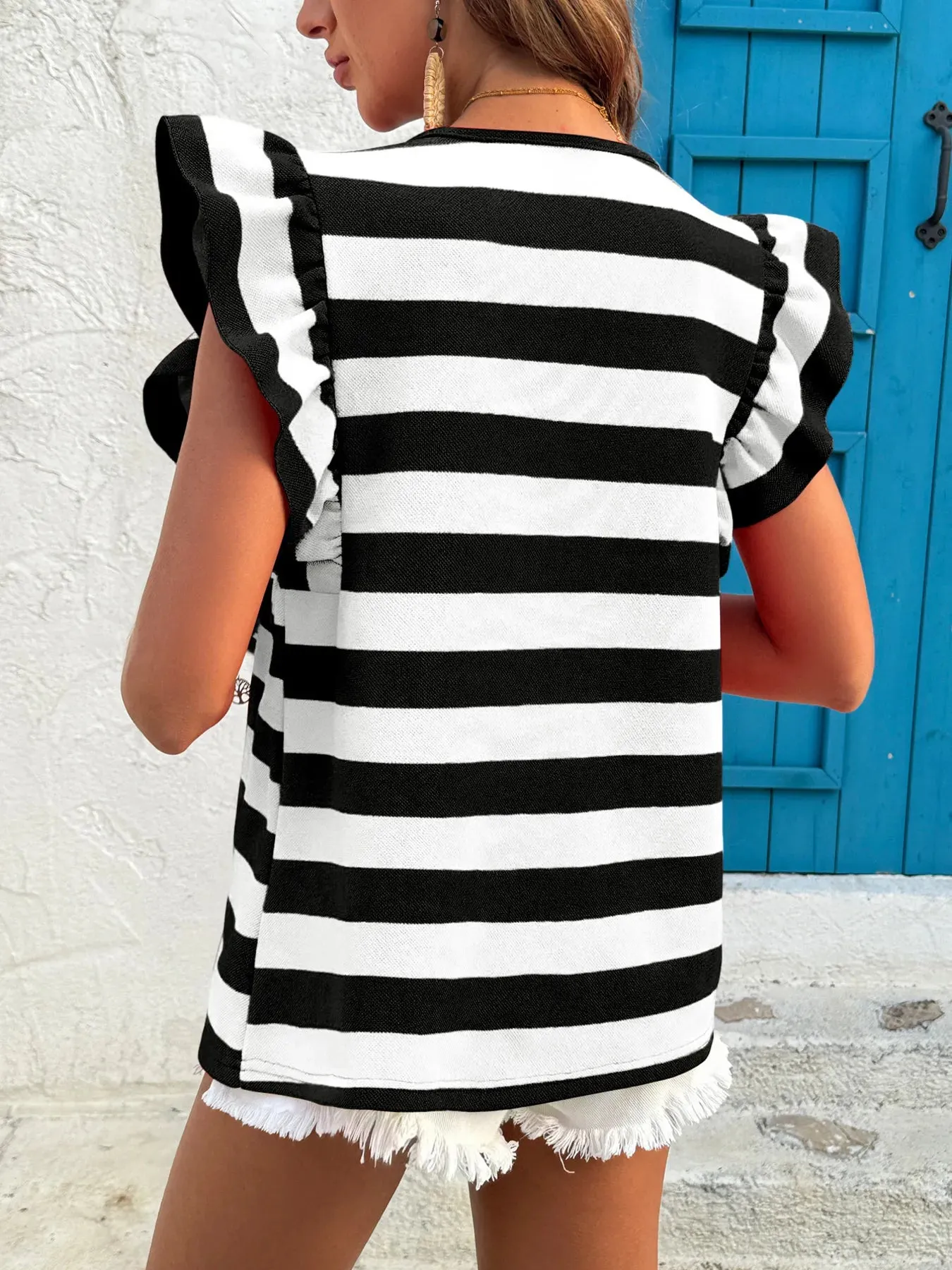 Contrast Striped Ruffle Sleeve T-Shirt sold by Charming Charlie product image thumbnail 2