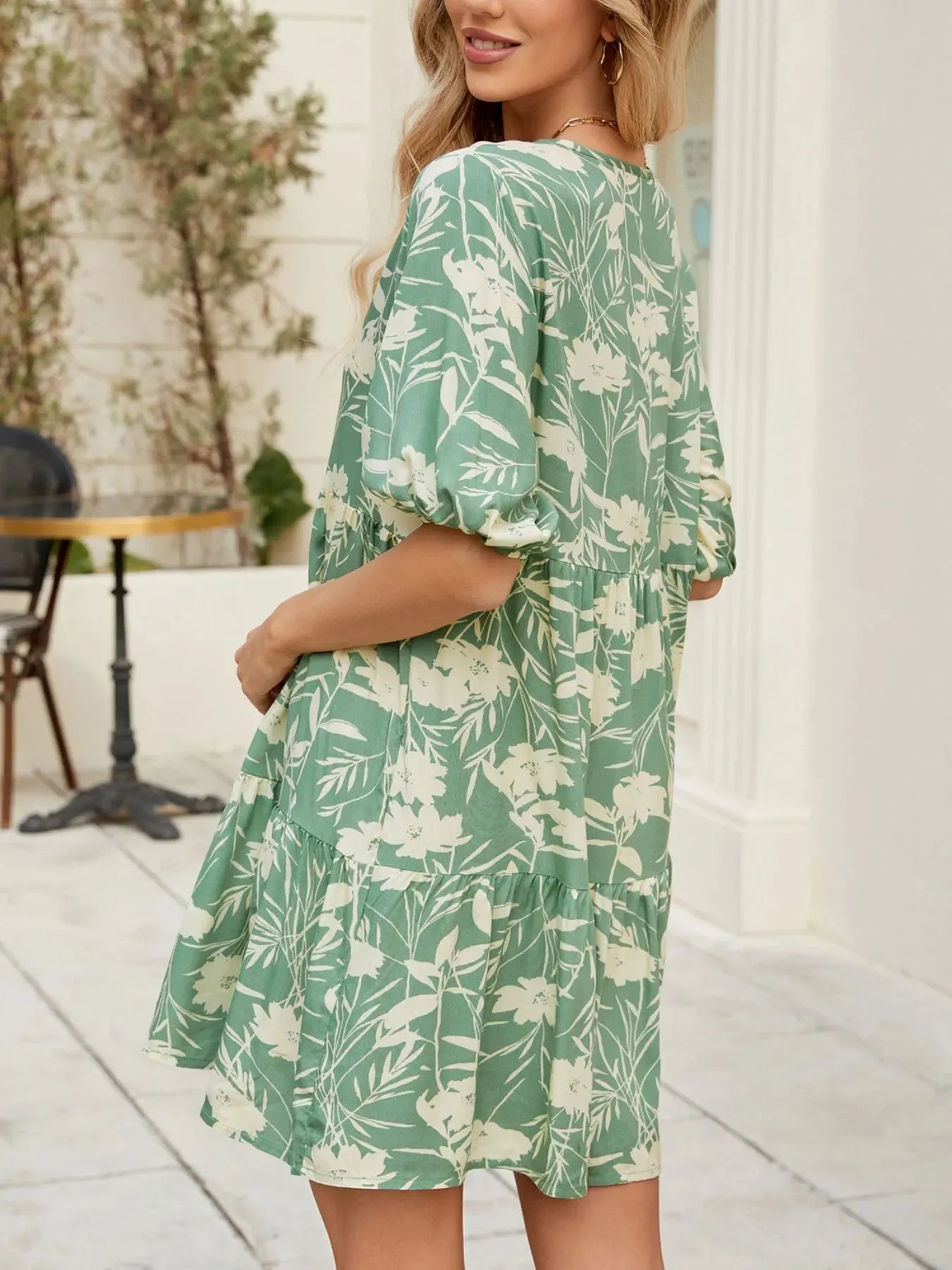 Printed V-Neck Ruffle Hem Mini Dress sold by Charming Charlie product image thumbnail 3