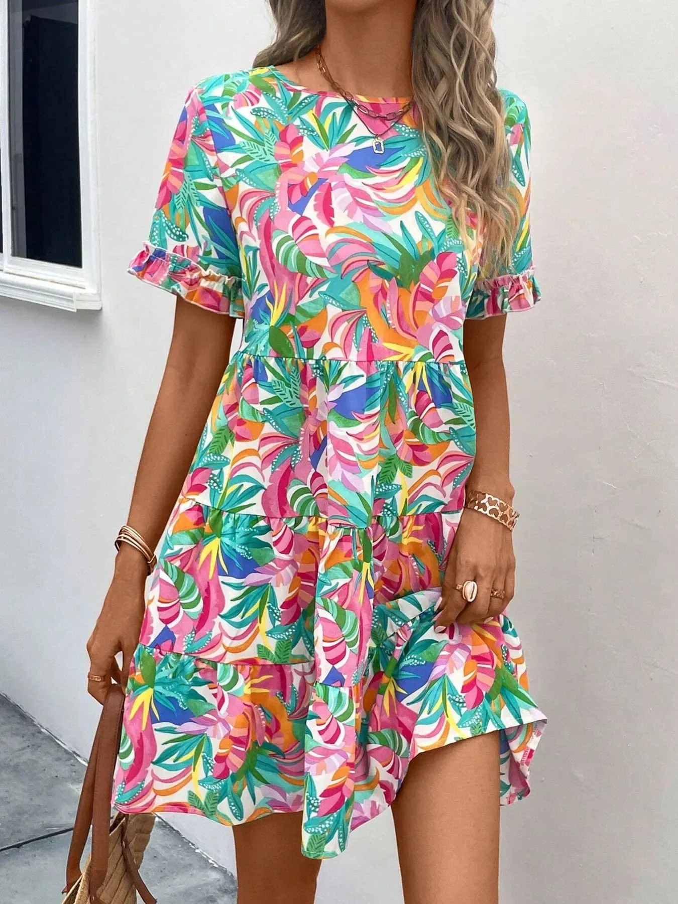 Printed Round Neck Short Sleeve Dress sold by Charming Charlie product image thumbnail 5