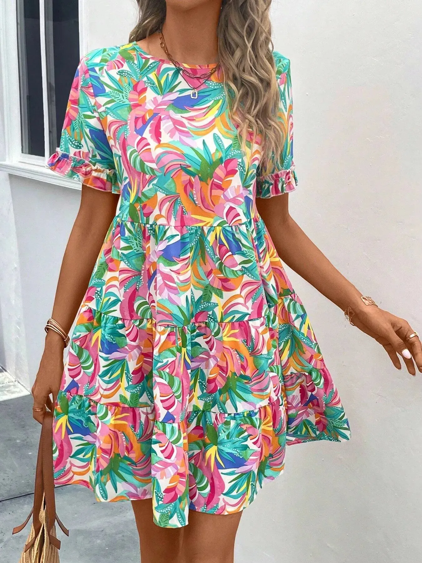 Printed Round Neck Short Sleeve Dress sold by Charming Charlie