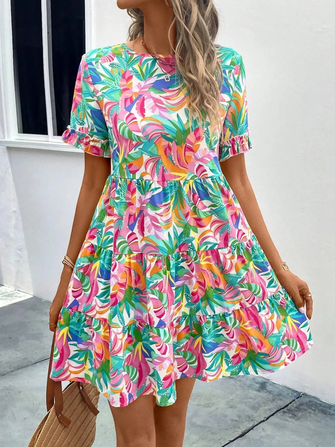 Printed Round Neck Short Sleeve Dress sold by Charming Charlie product image thumbnail 4
