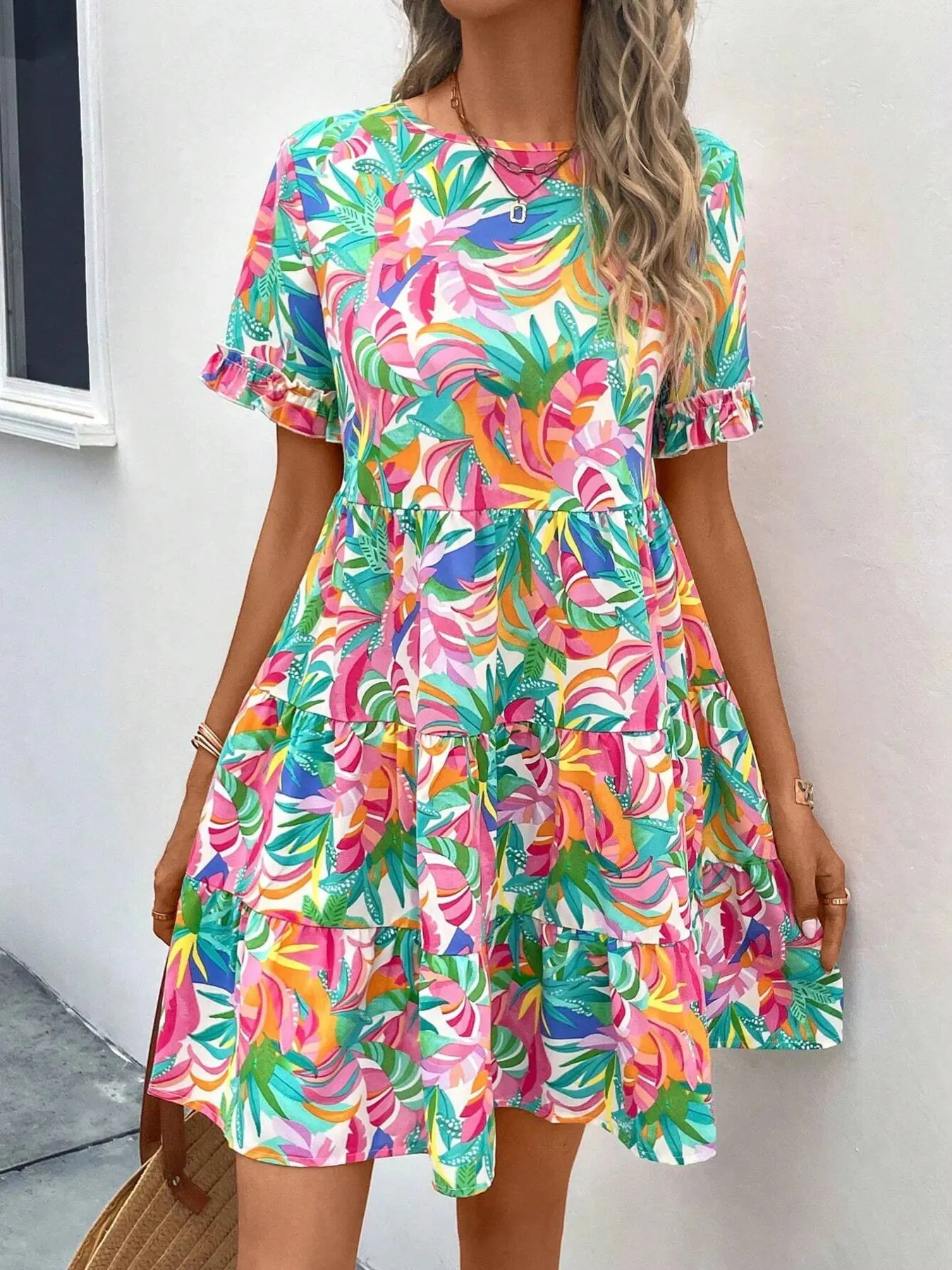 Printed Round Neck Short Sleeve Dress sold by Charming Charlie product image thumbnail 3
