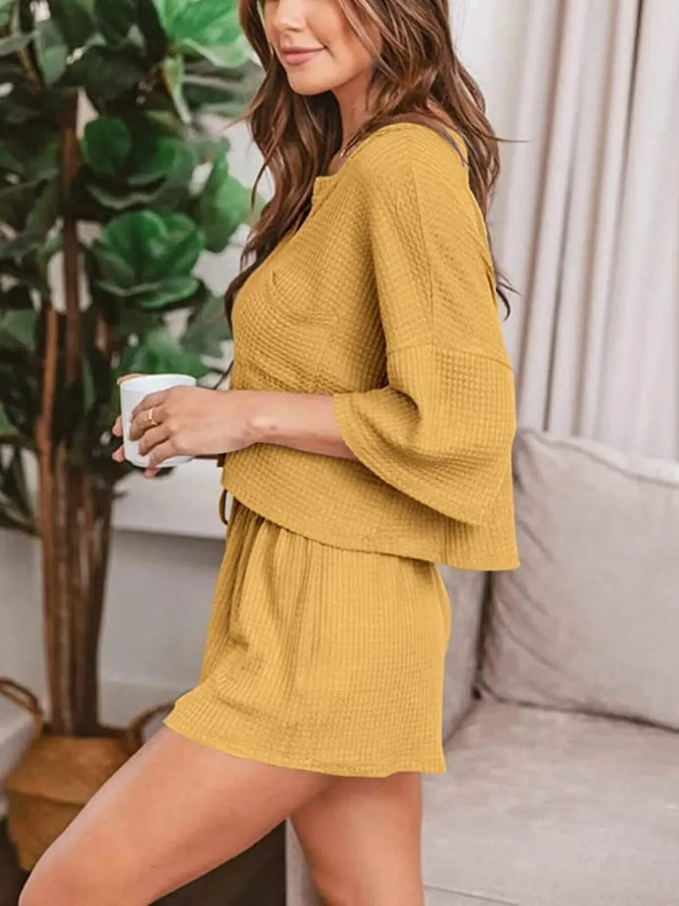 Waffle Knit Top and Shorts Lounge Set sold by Charming Charlie