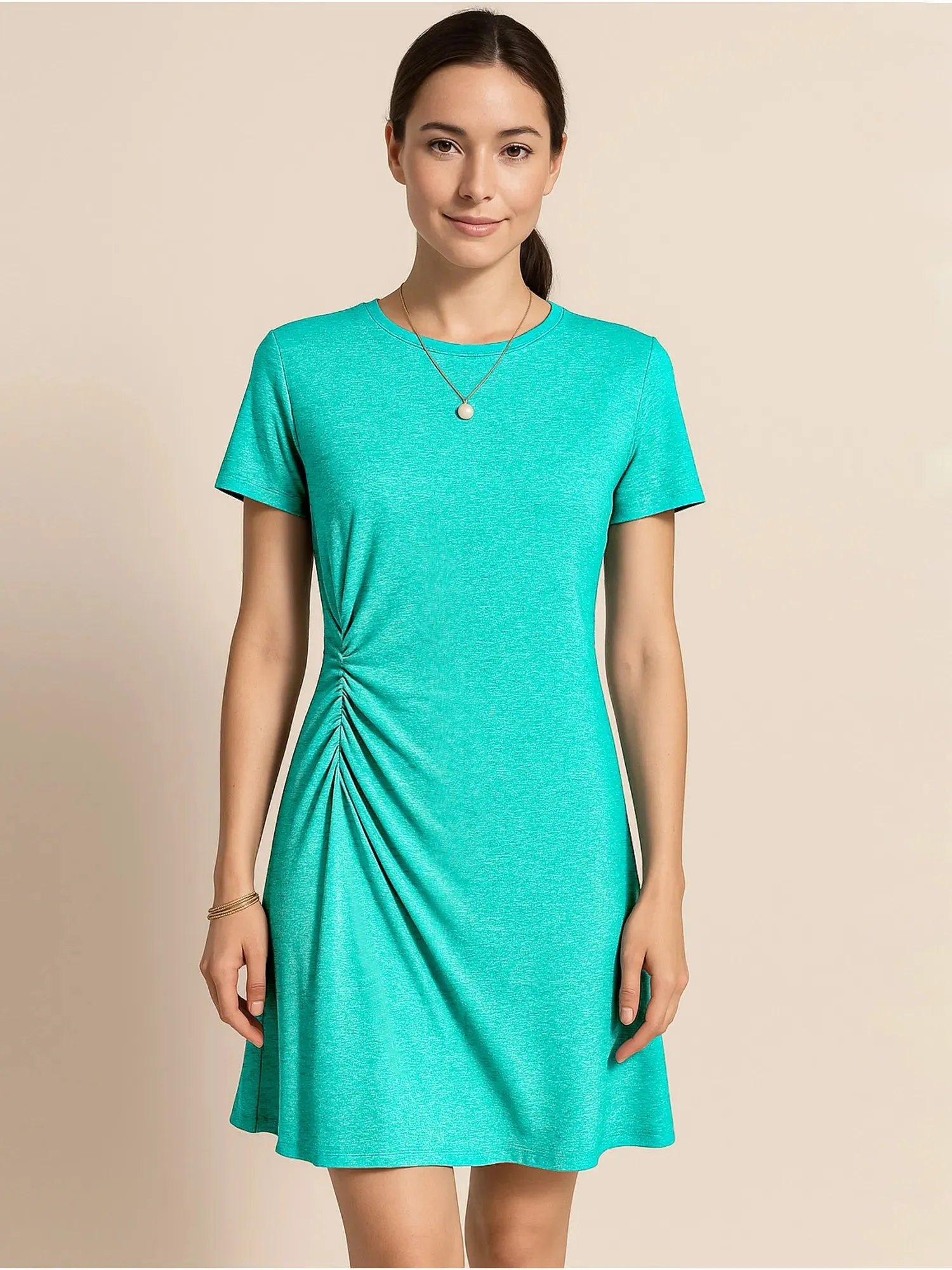 Ruched Short Sleeve Mini Tee Dress sold by Charming Charlie