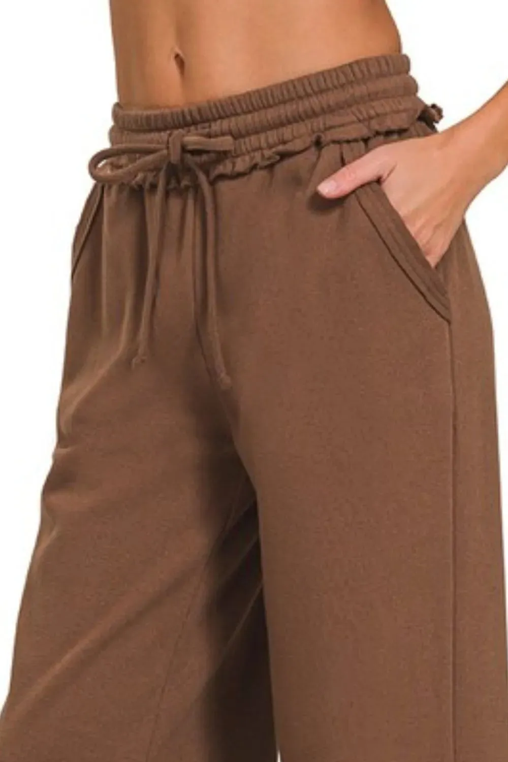 Zenana Fleece Exposed Seam Wide Leg Sweatpants sold by Charming Charlie product image thumbnail 3