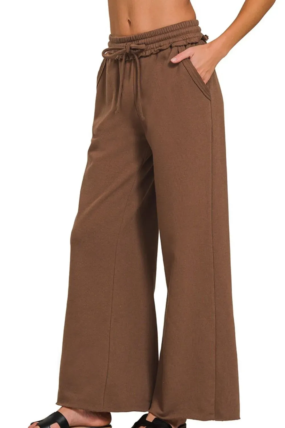 Zenana Fleece Exposed Seam Wide Leg Sweatpants sold by Charming Charlie