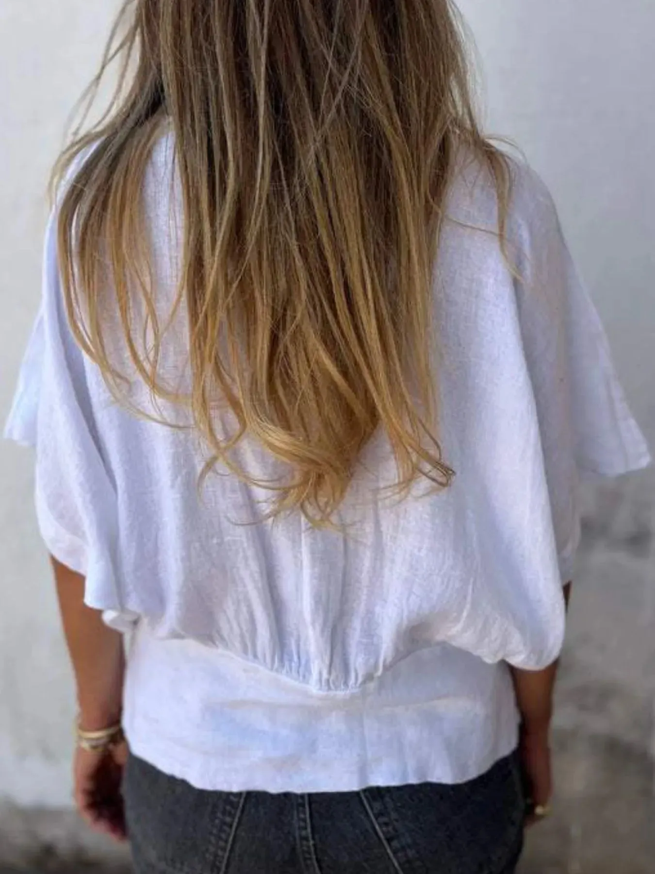 Full Size Smocked Hem V-Neck Relaxed Fit T-Shirt Plus Size sold by Charming Charlie product image thumbnail 3