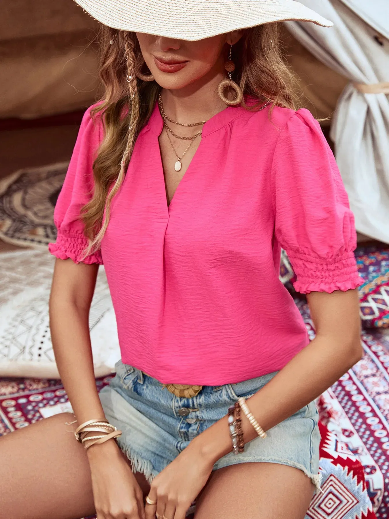 Notched Puff Sleeve Blouse sold by Charming Charlie product image thumbnail 4