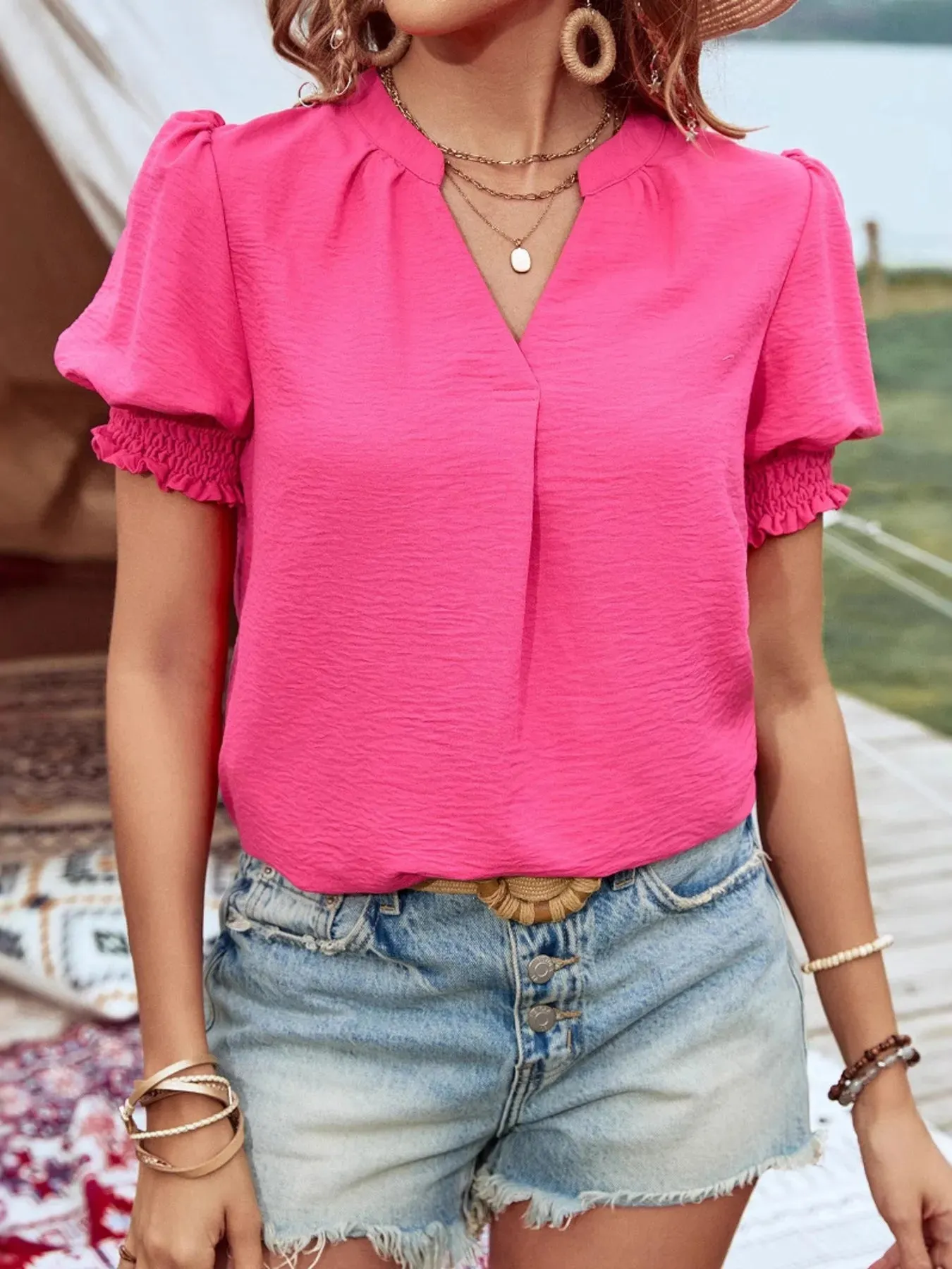 Notched Puff Sleeve Blouse sold by Charming Charlie product image thumbnail 3