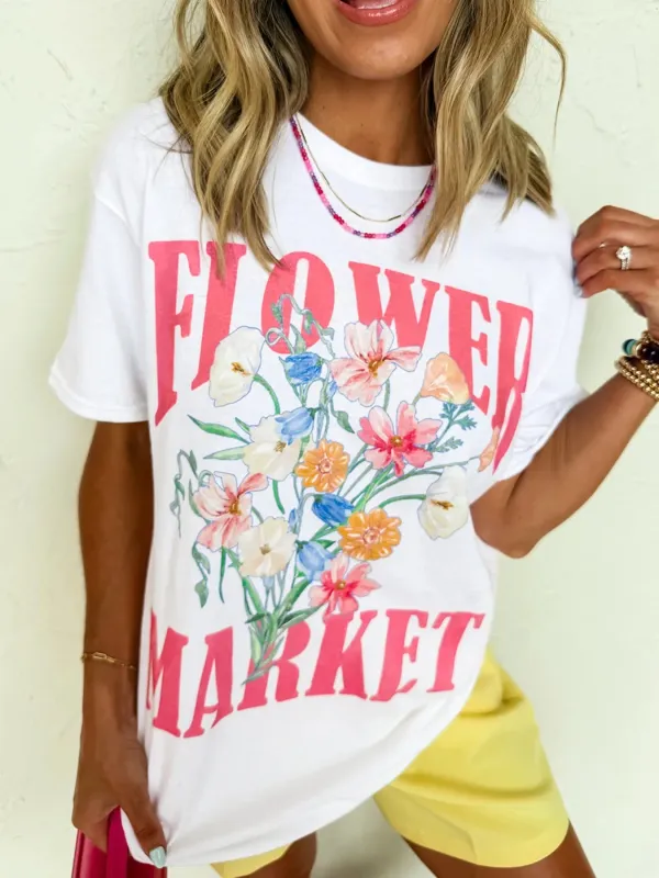 FLOWER MARKET Graphic Round Neck T Shirt sold by Charming Charlie