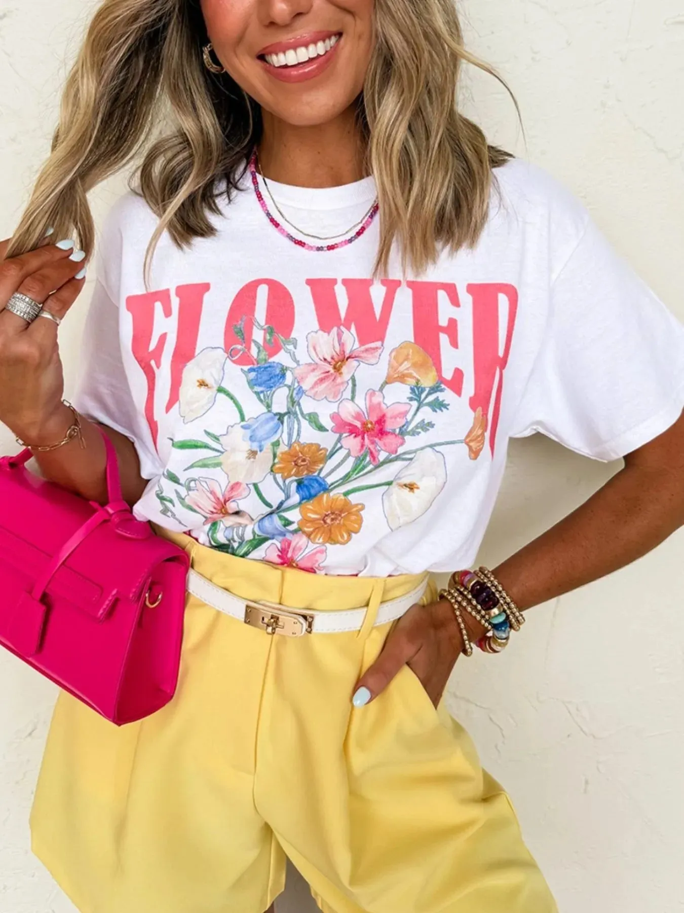 FLOWER MARKET Graphic Round Neck T Shirt sold by Charming Charlie product image thumbnail 3