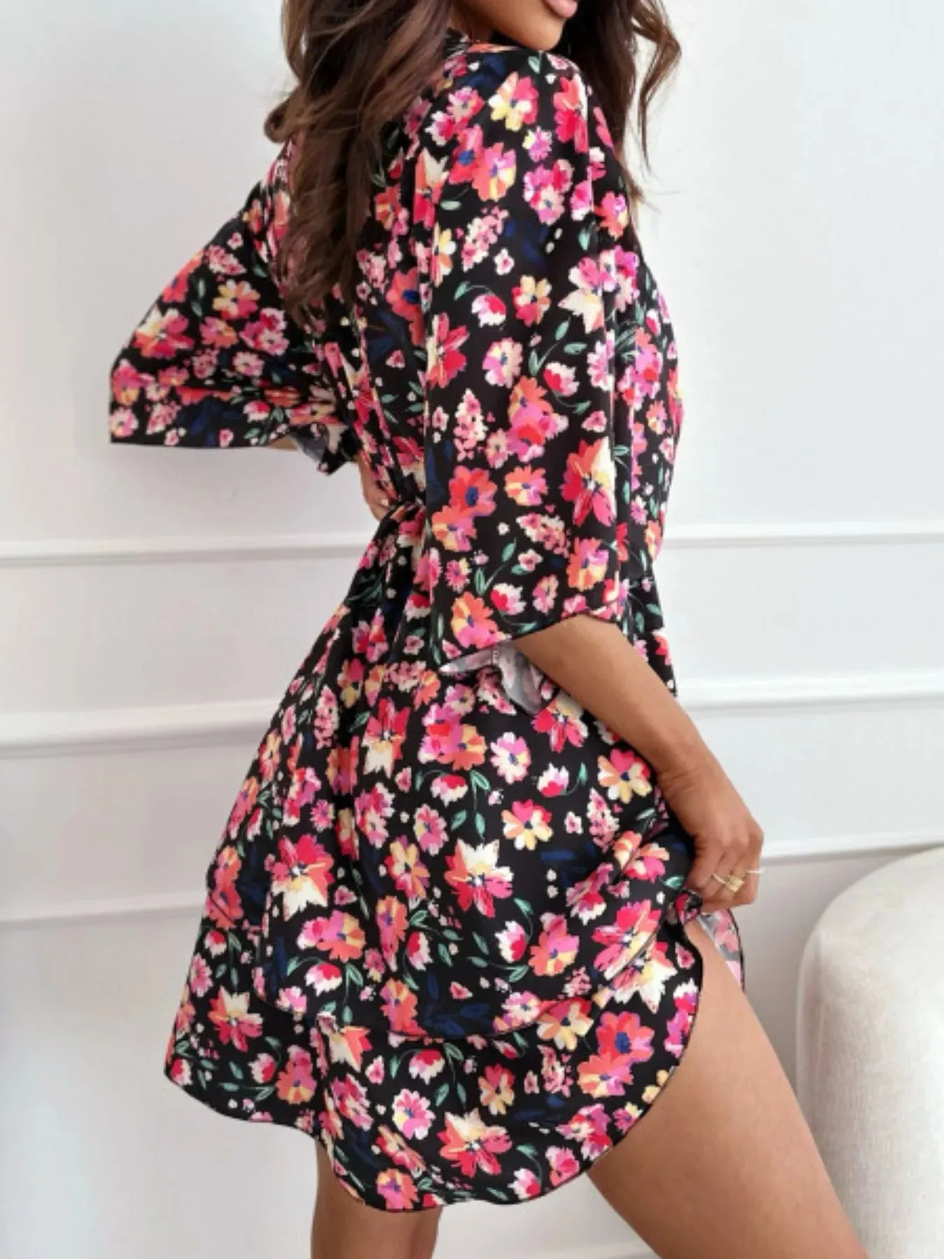 Floral Print V-Neck Ruffle Mini Dress sold by Charming Charlie product image thumbnail 3