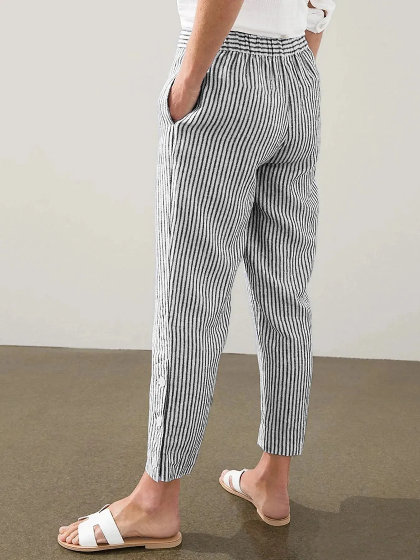 Full Size Striped Side Button Detail Pants Plus Size sold by Charming Charlie product image thumbnail 5