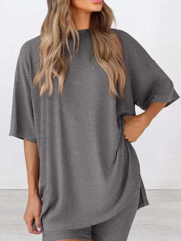 Full Size Oversized Round Neck Top and Shorts Set Plus Size sold by Charming Charlie