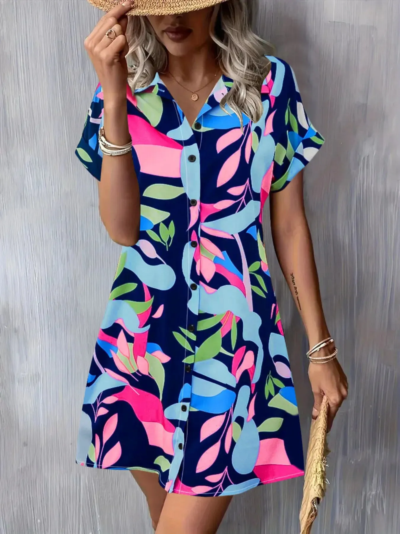 Printed Button-Down Shirt Dress sold by Charming Charlie product image thumbnail 4