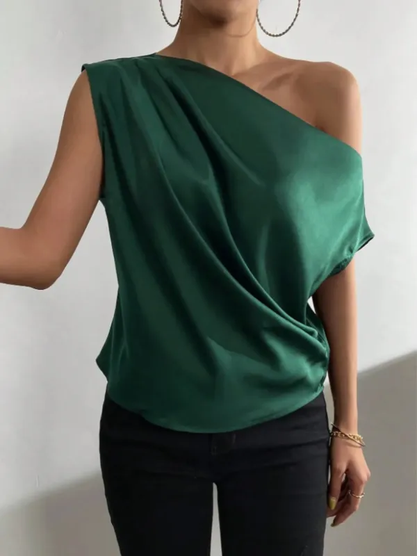 Asymmetrica One-Shoulder Draped Blouse sold by Charming Charlie
