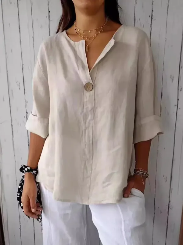 Full Size Linen Blend Notched Blouse Plus Size sold by Charming Charlie