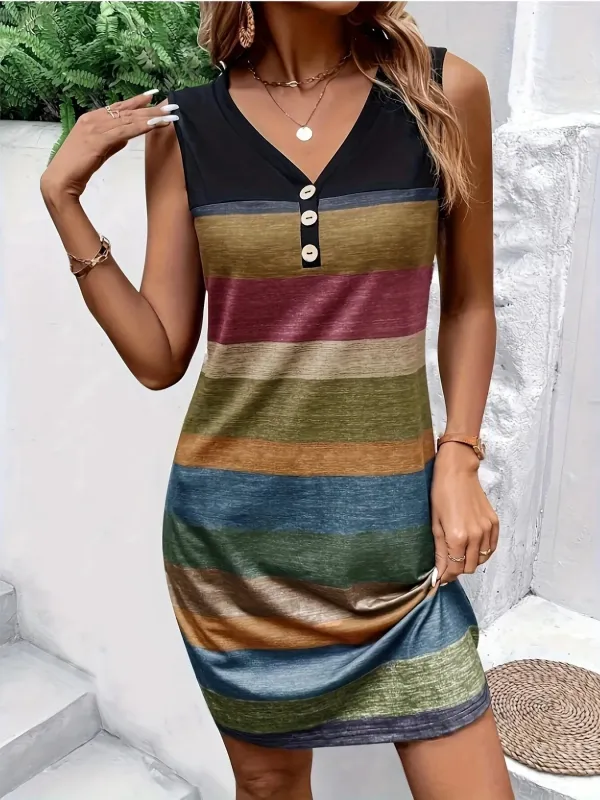 Color Block Sleeveless V-Neck Tank Dress sold by Charming Charlie