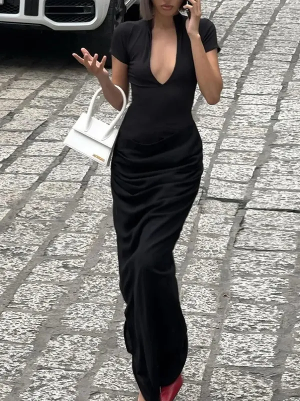 Side Slit Short Sleeve Maxi Dress sold by Charming Charlie