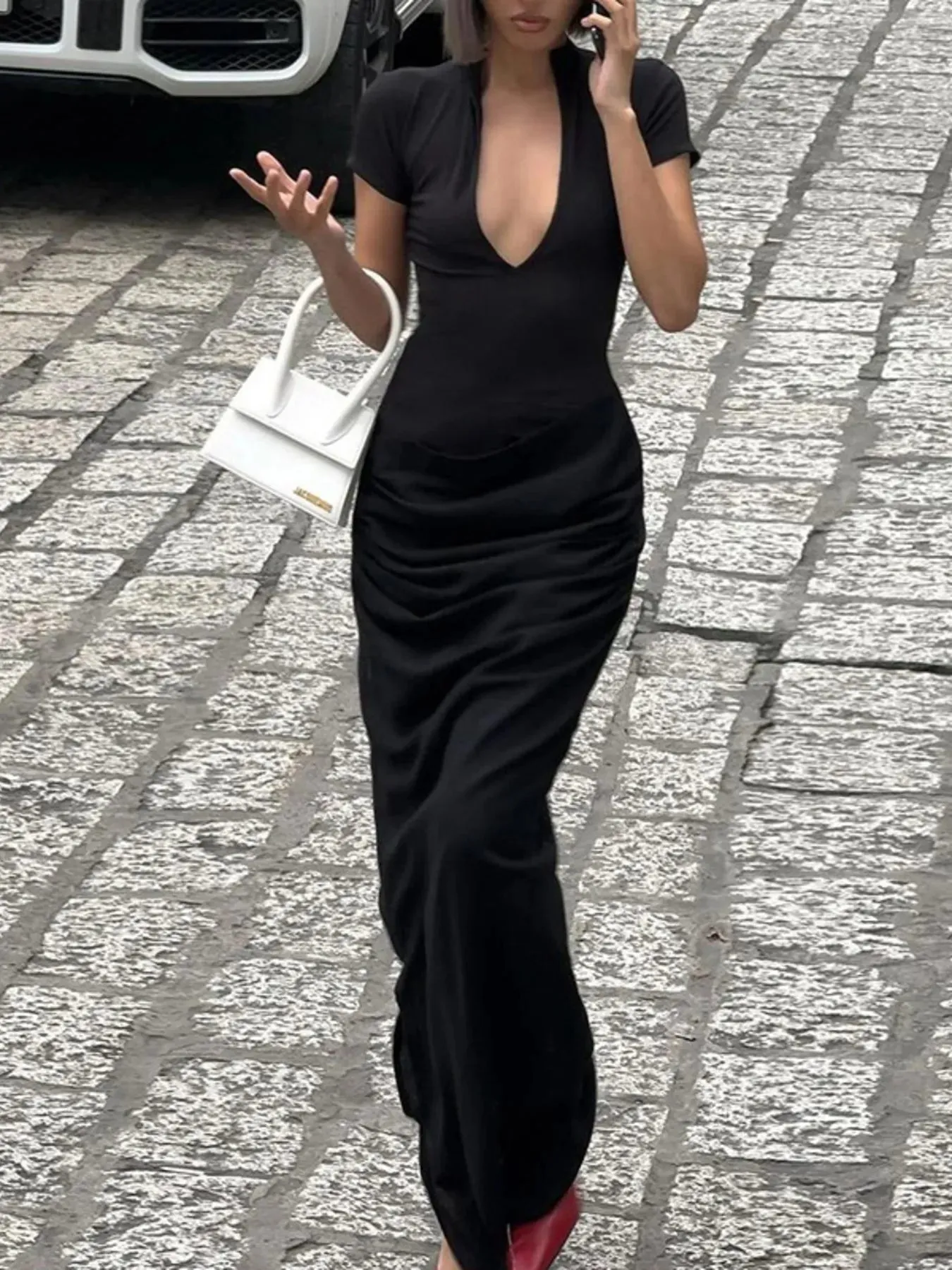 Side Slit Short Sleeve Maxi Dress sold by Charming Charlie