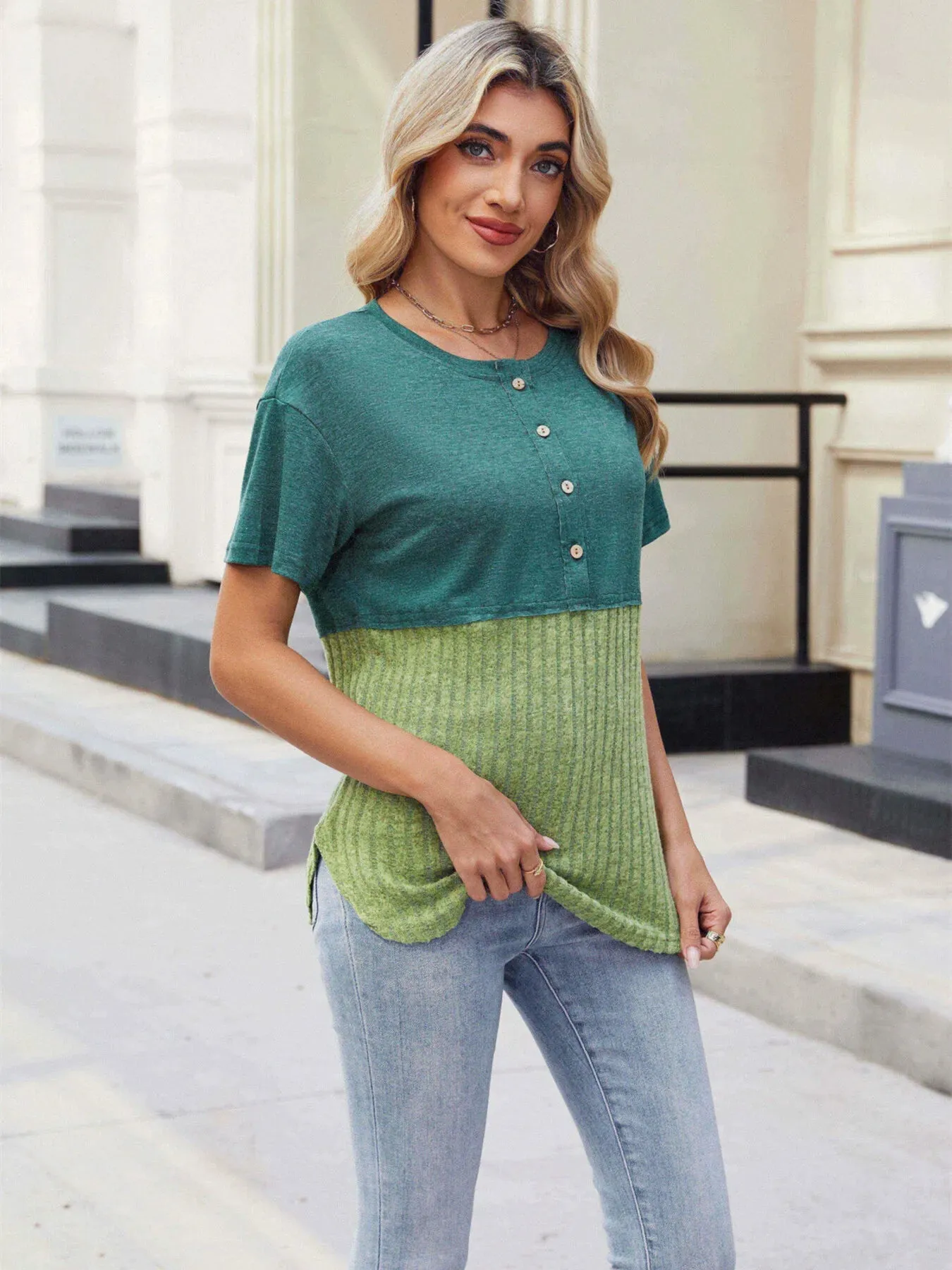 Two-Tone Short Sleeve Top sold by Charming Charlie product image thumbnail 4
