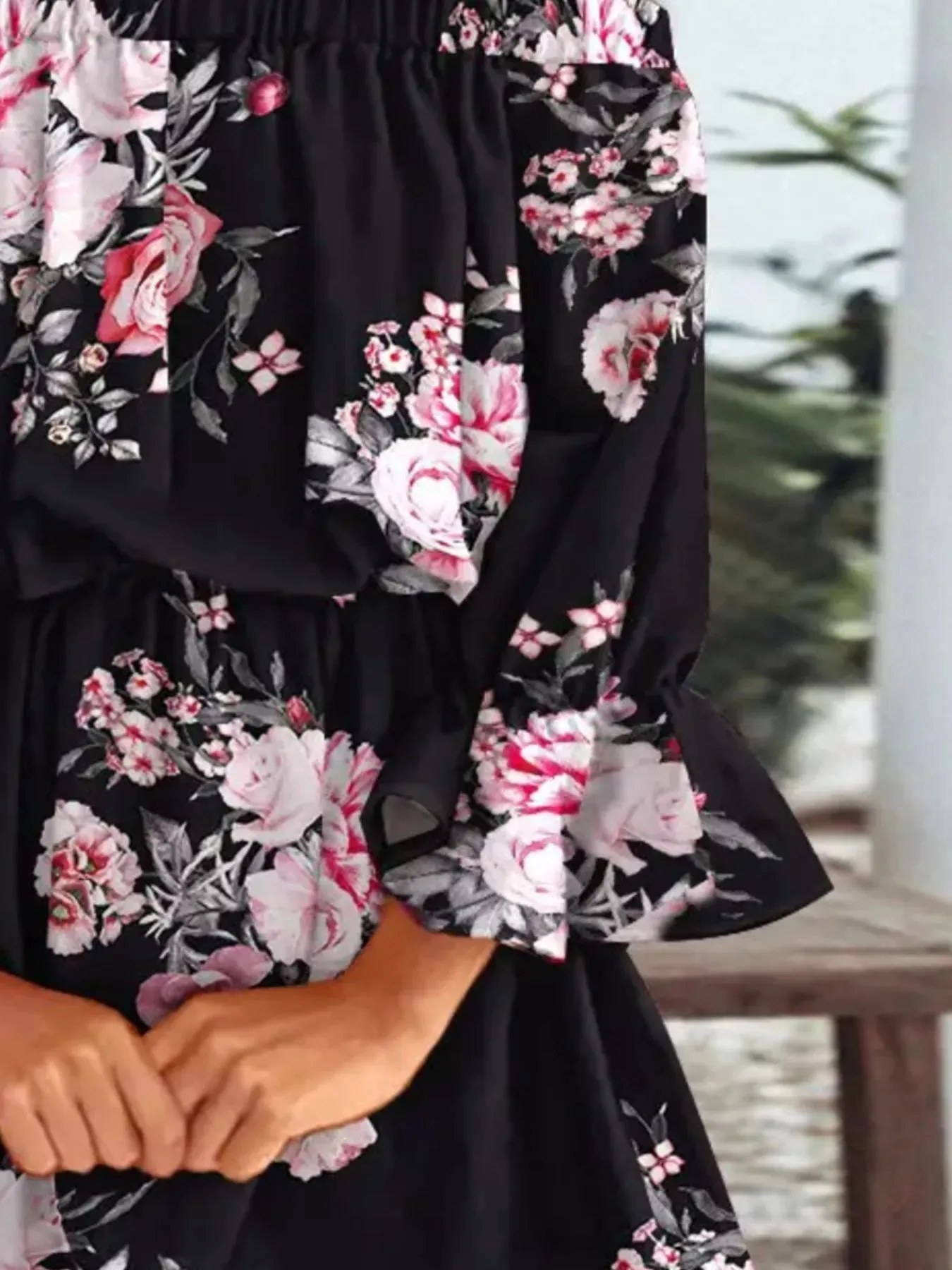 Full Size Floral Off-Shoulder Flounce Sleeve Mini Dress Plus Size sold by Charming Charlie product image thumbnail 3