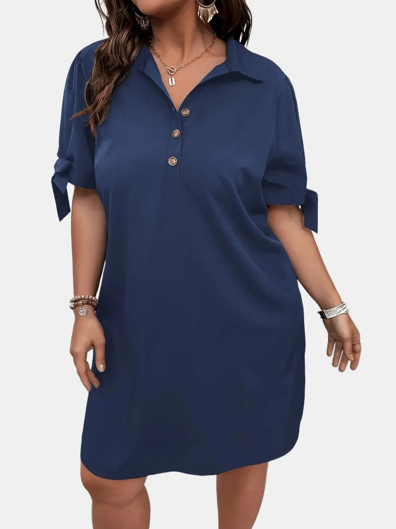 Button Detail Shift Dress with Tie Sleeves sold by Charming Charlie product image thumbnail 3