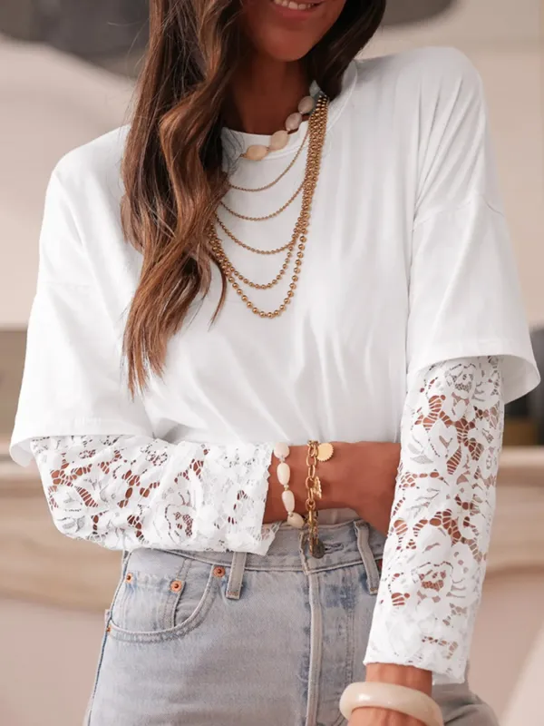 Lace Long Sleeve Insert Drop Shoulder Tee sold by Charming Charlie