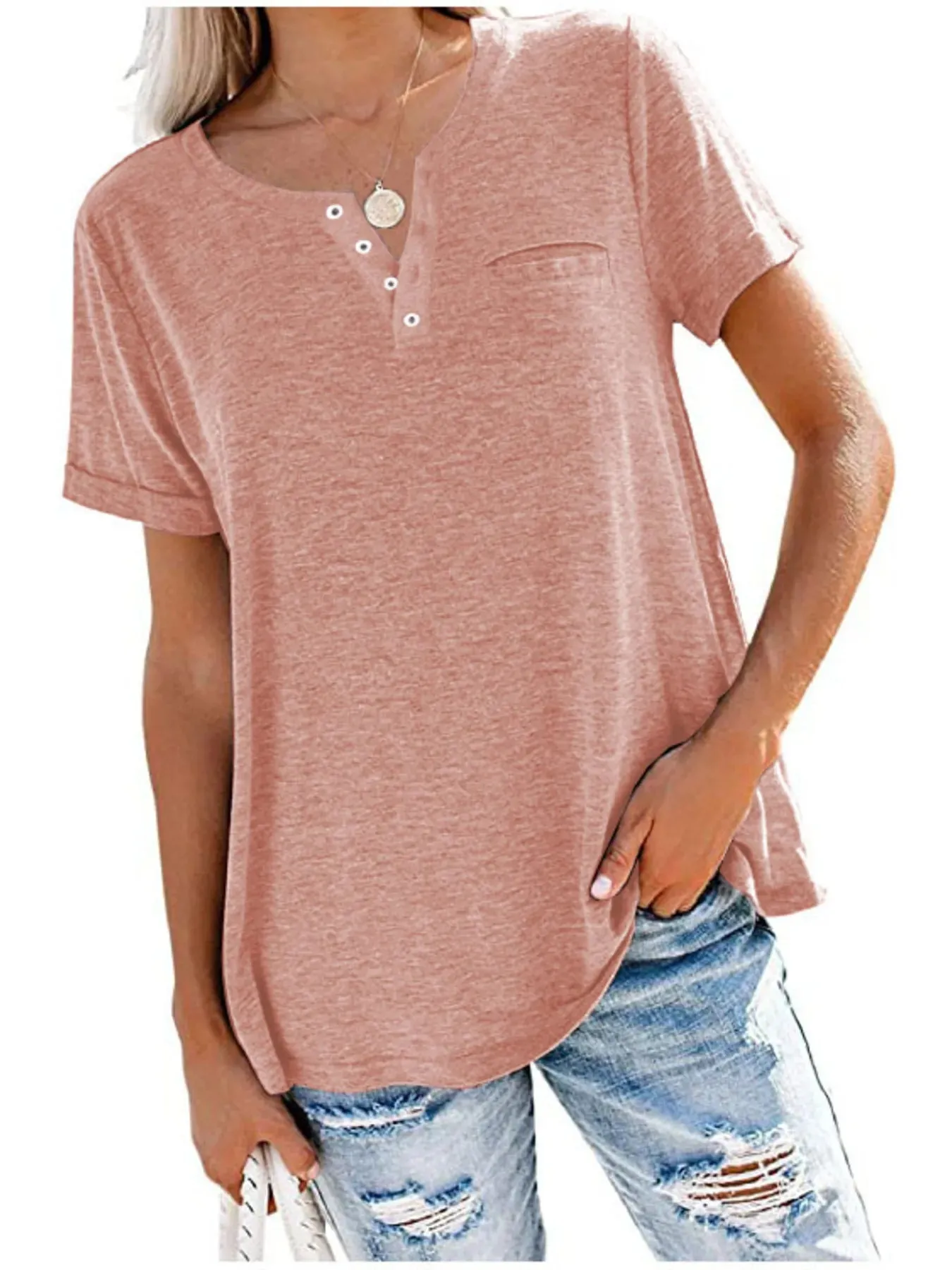 Full Size Notched Short Sleeve T-Shirt Plus Size sold by Charming Charlie product image thumbnail 4