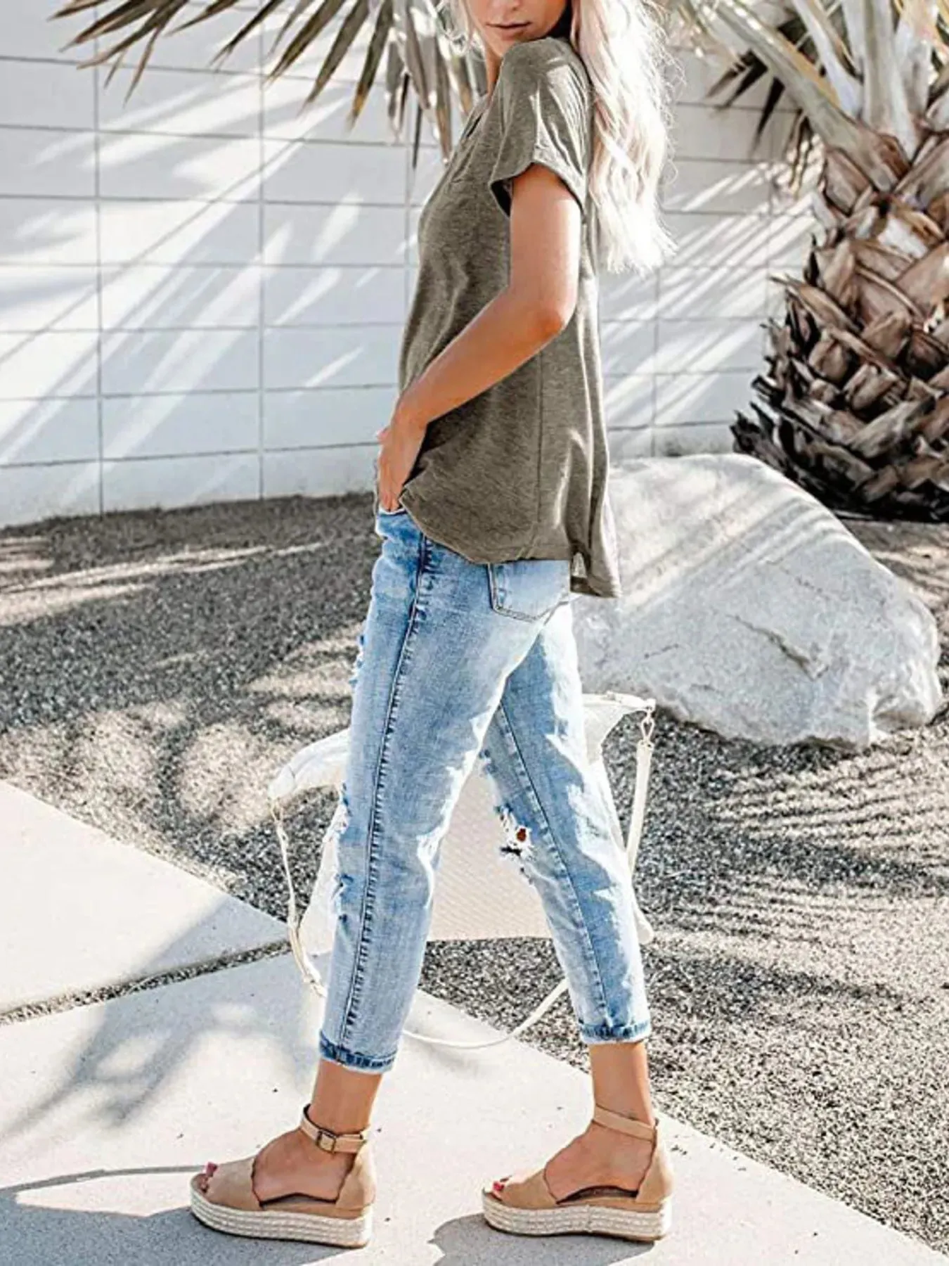 Full Size Notched Short Sleeve T-Shirt Plus Size sold by Charming Charlie product image thumbnail 3