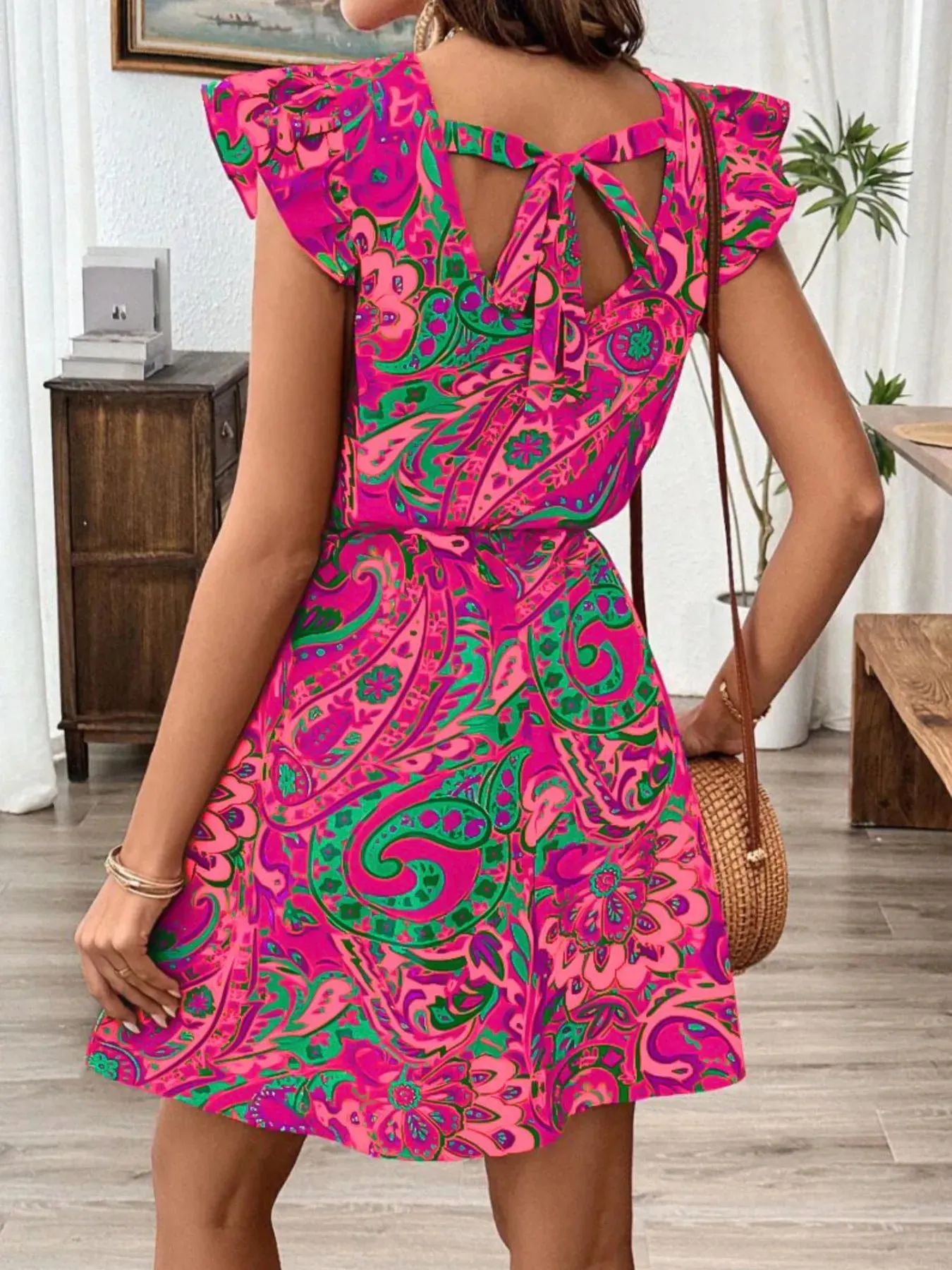 Paisley Print Ruffle Sleeve Mini Dress sold by Charming Charlie product image thumbnail 2