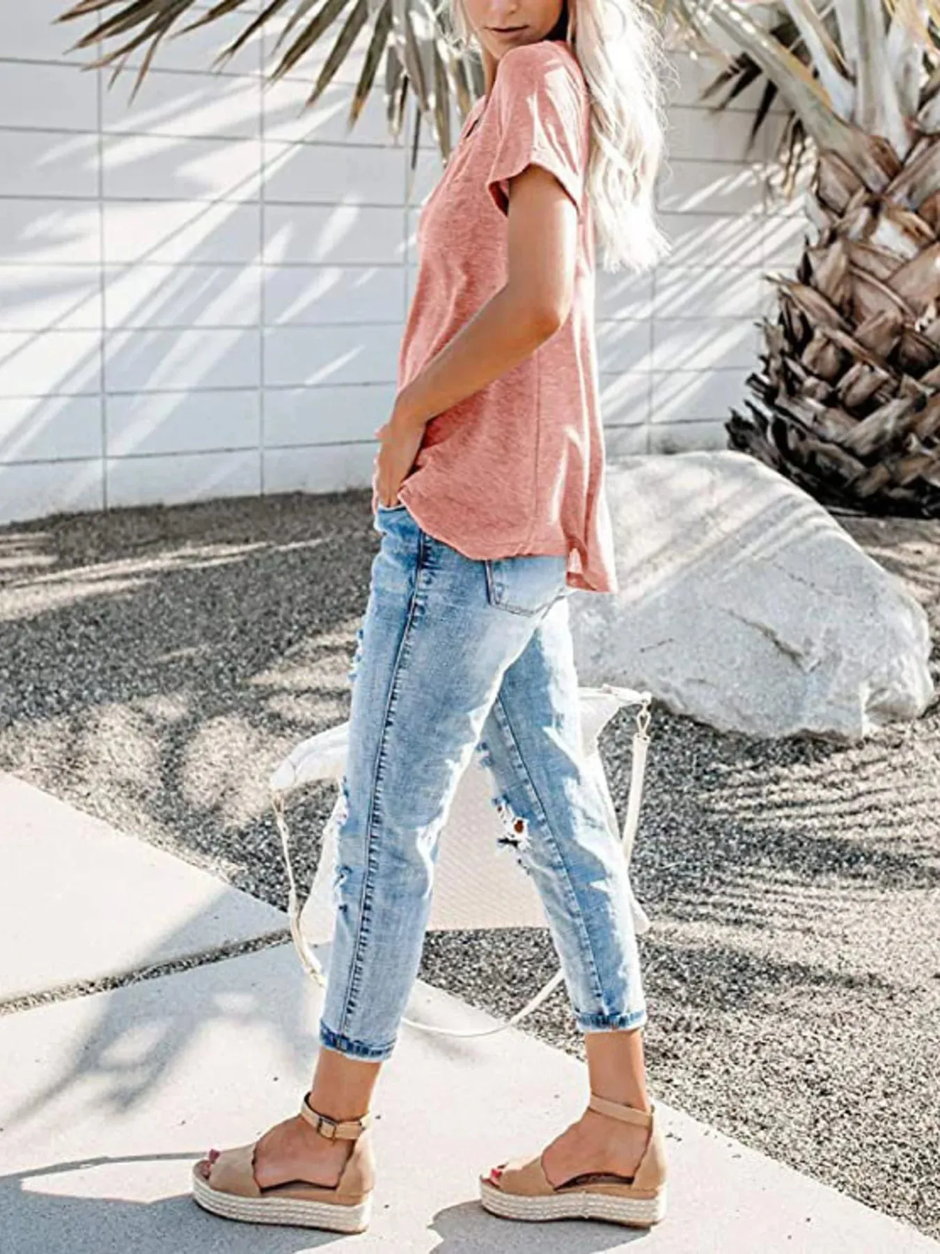 Full Size Notched Short Sleeve T-Shirt Plus Size sold by Charming Charlie product image thumbnail 3